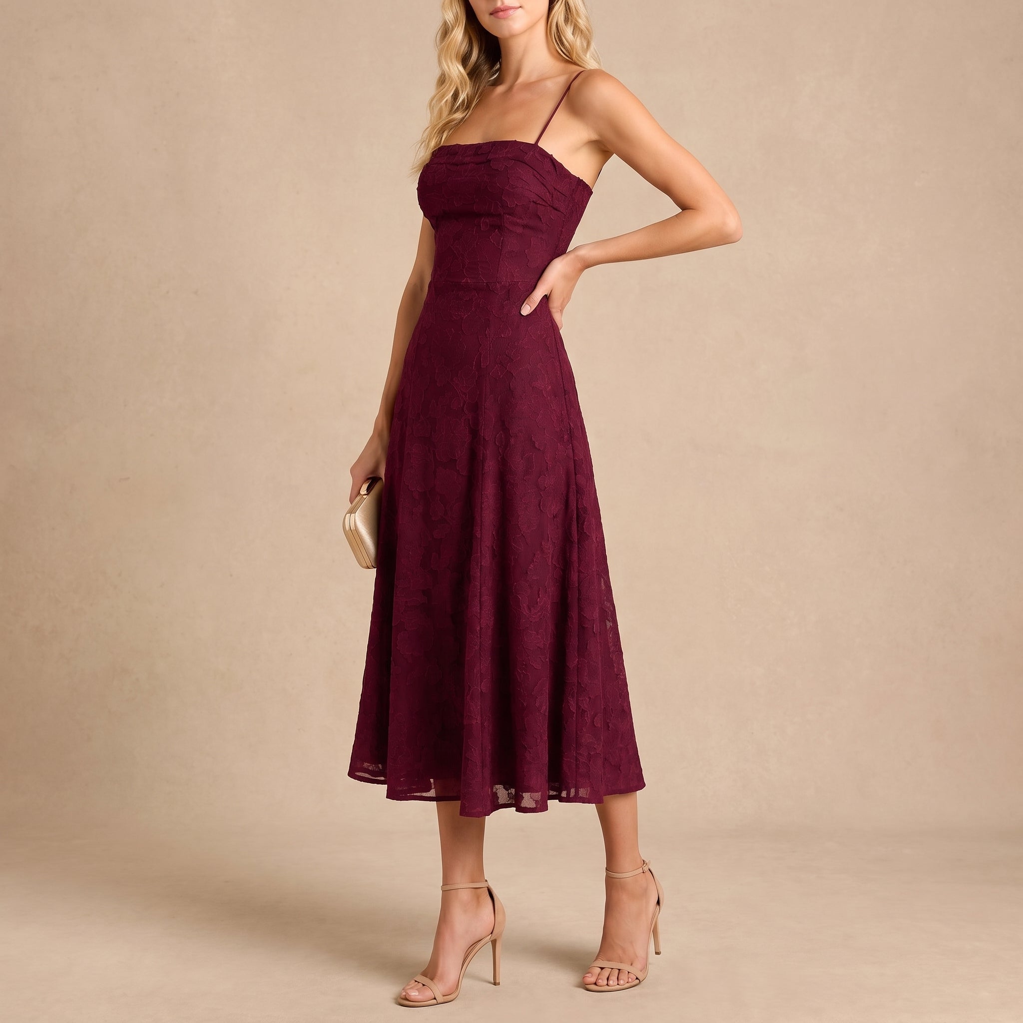 Georgia – Women's Floral Ruched Bodice Evening Maxi Dress - Dresses - Burgundy - Parker&Brooks