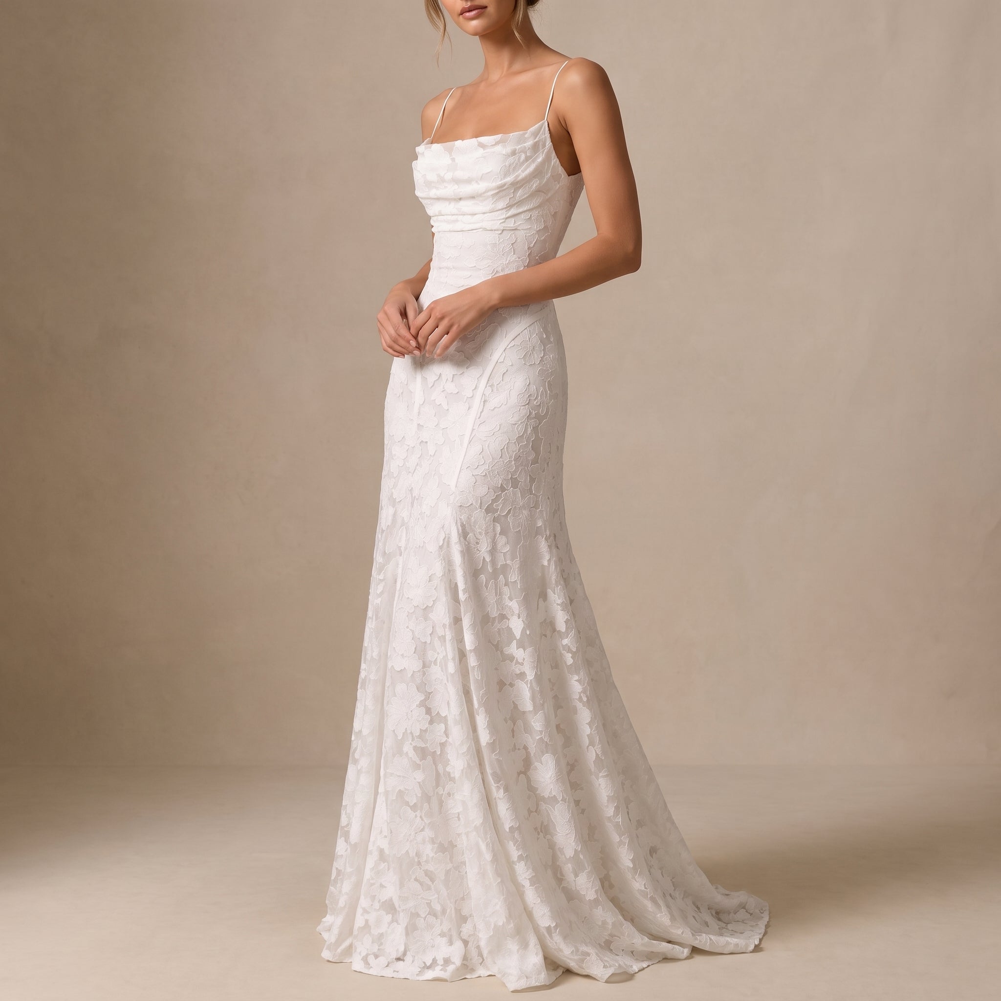 Georgia – Women's Floral Ruched Bodice Evening Maxi Dress - Dresses - White - Parker&Brooks