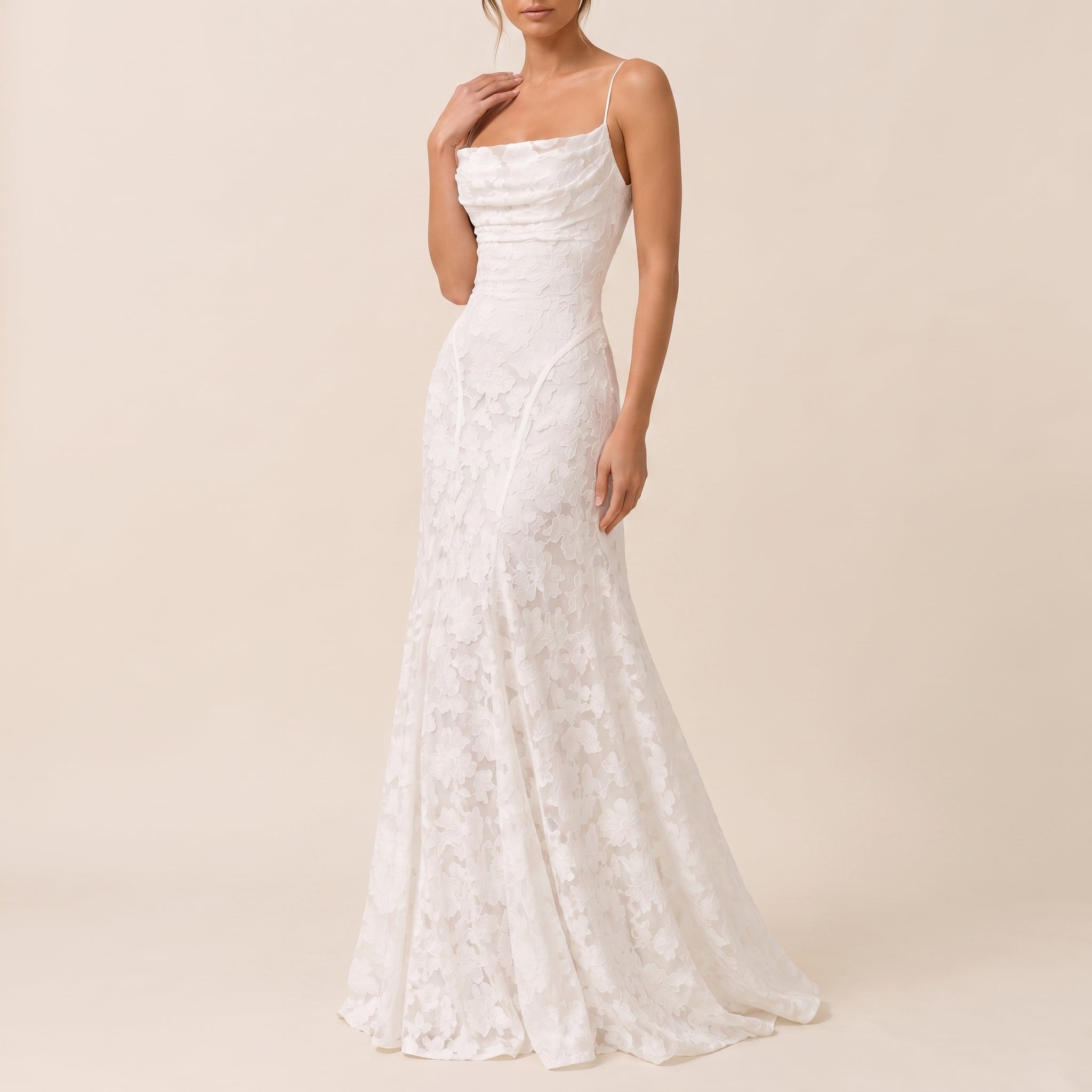Georgia – Women's Floral Ruched Bodice Evening Maxi Dress - Dresses - White - Parker&Brooks