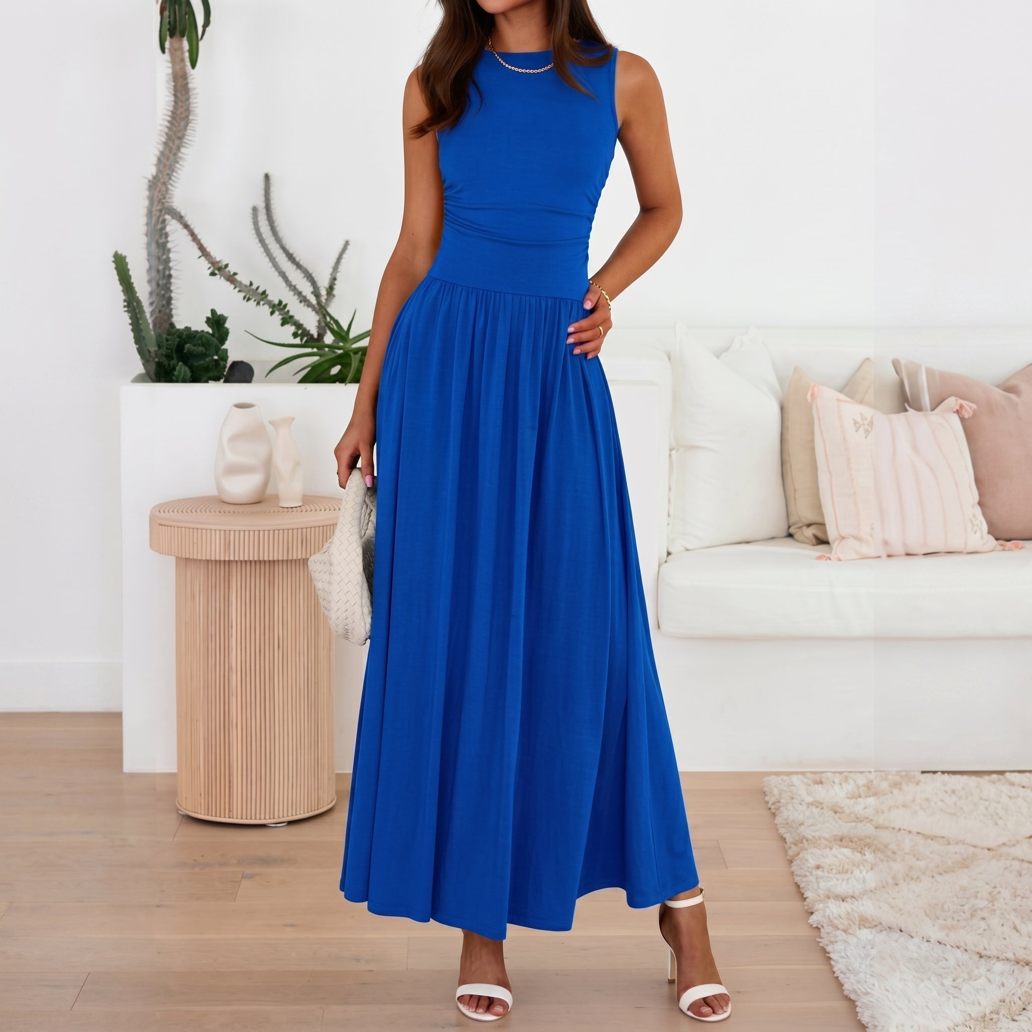 Georgia - Women's Semi-Formal Pleated Maxi Dress - Maxi Dress - Blue - Parker&Brooks