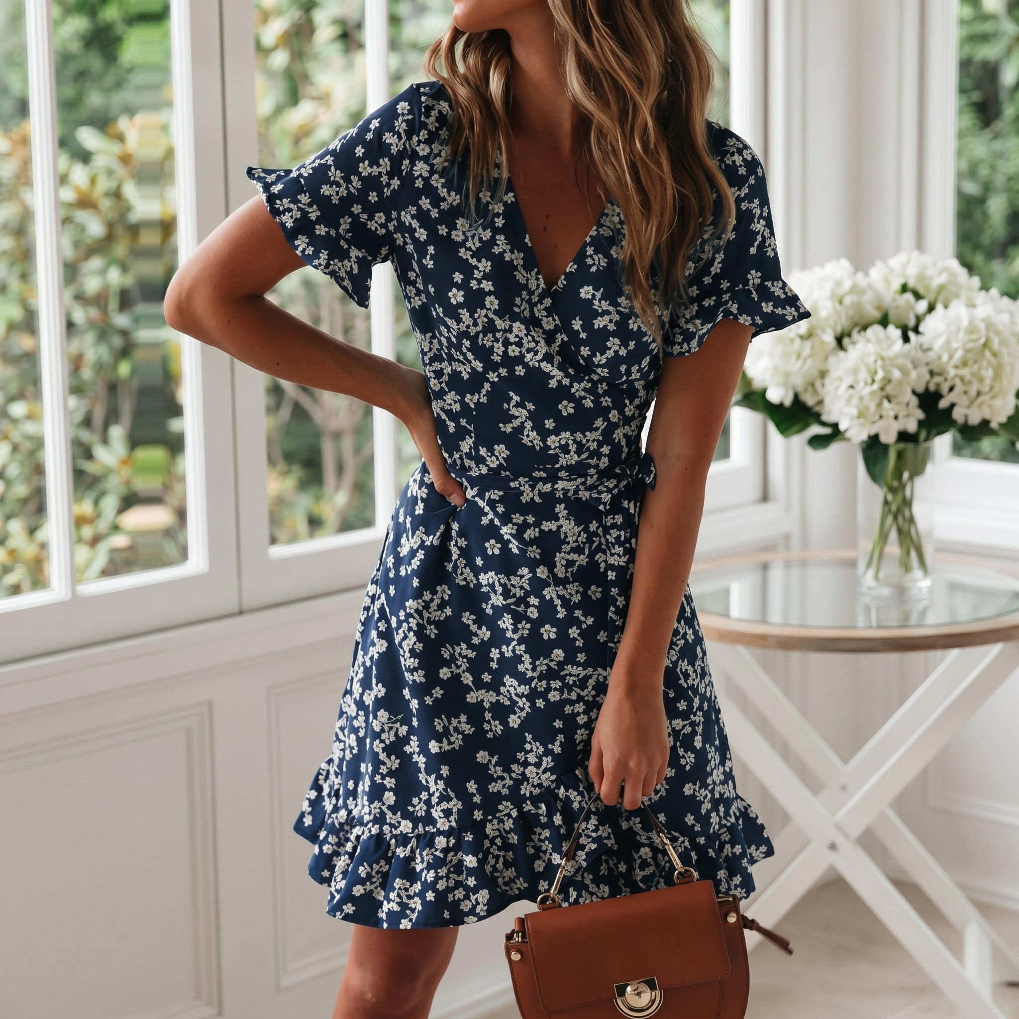 Georgia - Women's Summer Floral Ruffle Hem Mini Dress - Mini Dress - Green - Parker&Brooks