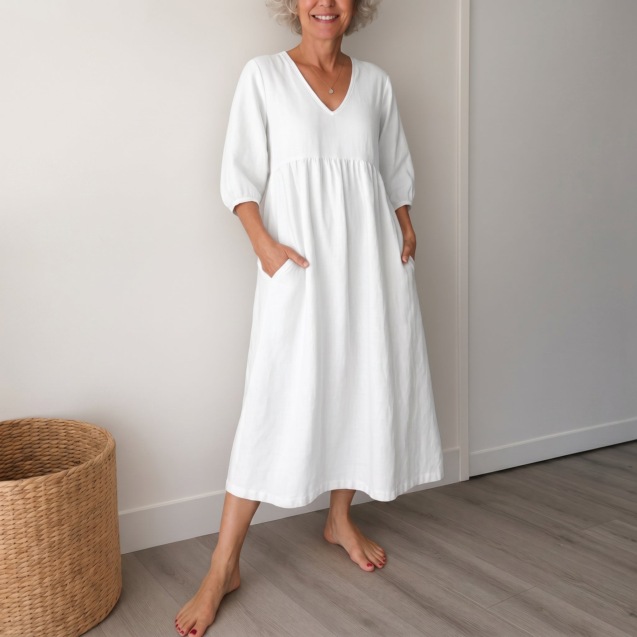 Georgia - Women's Summer Puff Sleeve Maxi Dress - Maxi Dress - White - Parker&Brooks