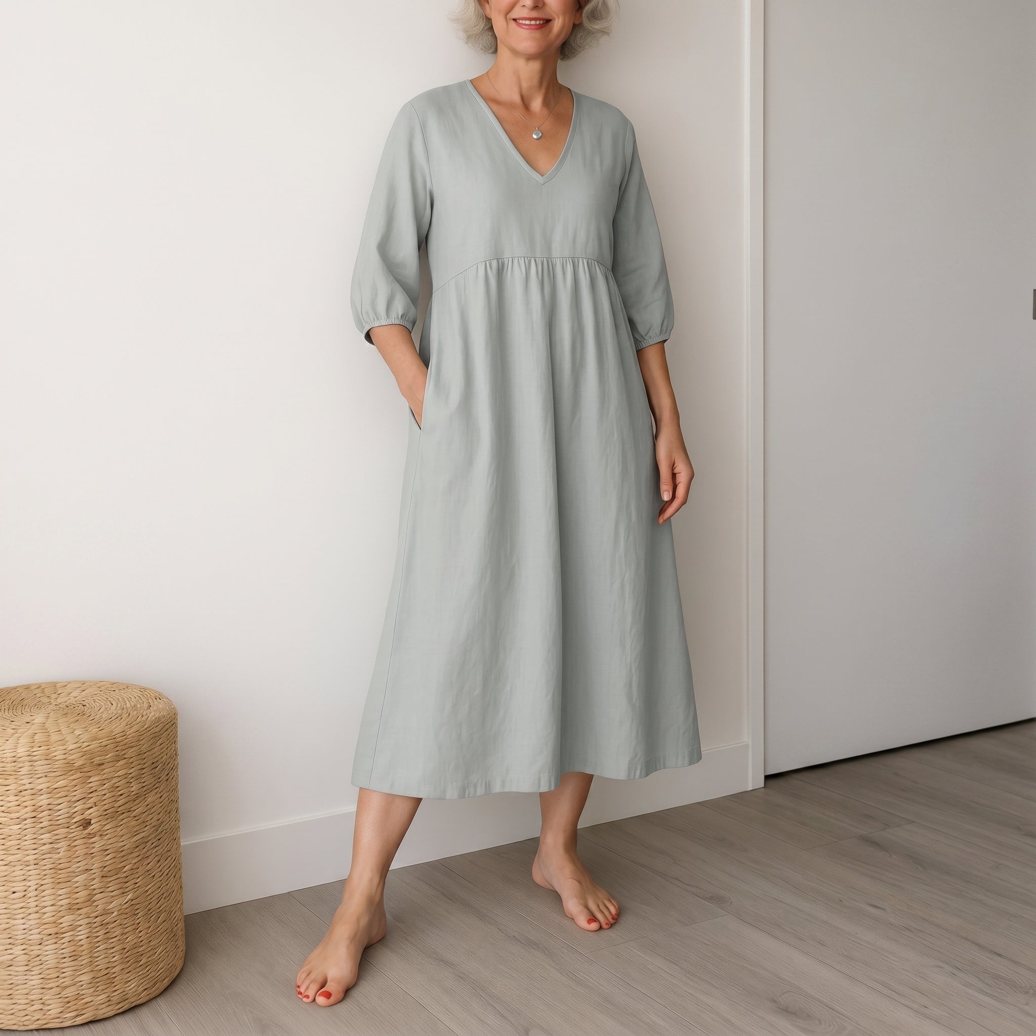 Georgia - Women's Summer Puff Sleeve Maxi Dress - Maxi Dress - Gray - Parker&Brooks
