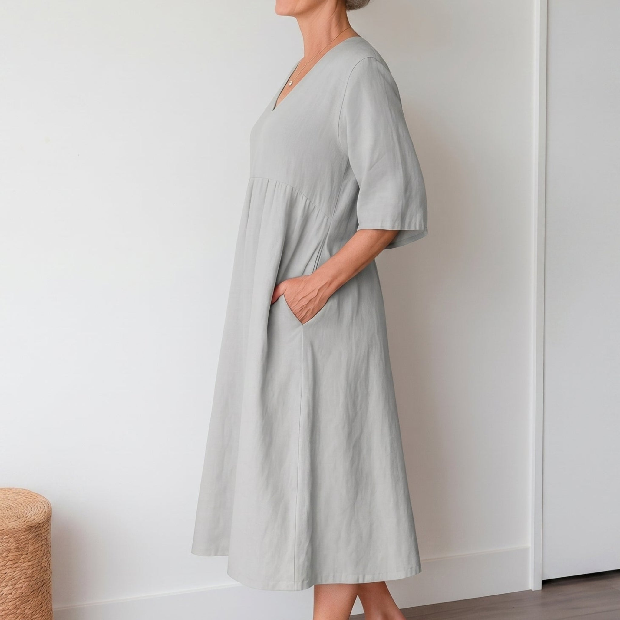 Georgia - Women's Summer Puff Sleeve Maxi Dress - Maxi Dress - Gray - Parker&Brooks