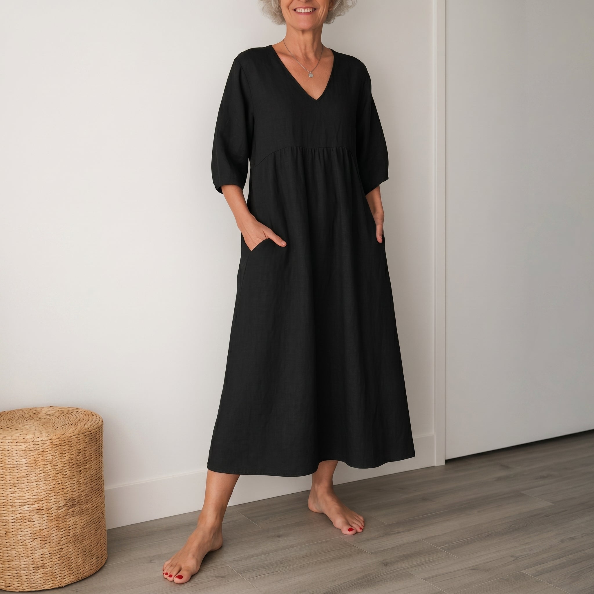 Georgia - Women's Summer Puff Sleeve Maxi Dress - Maxi Dress - Black - Parker&Brooks
