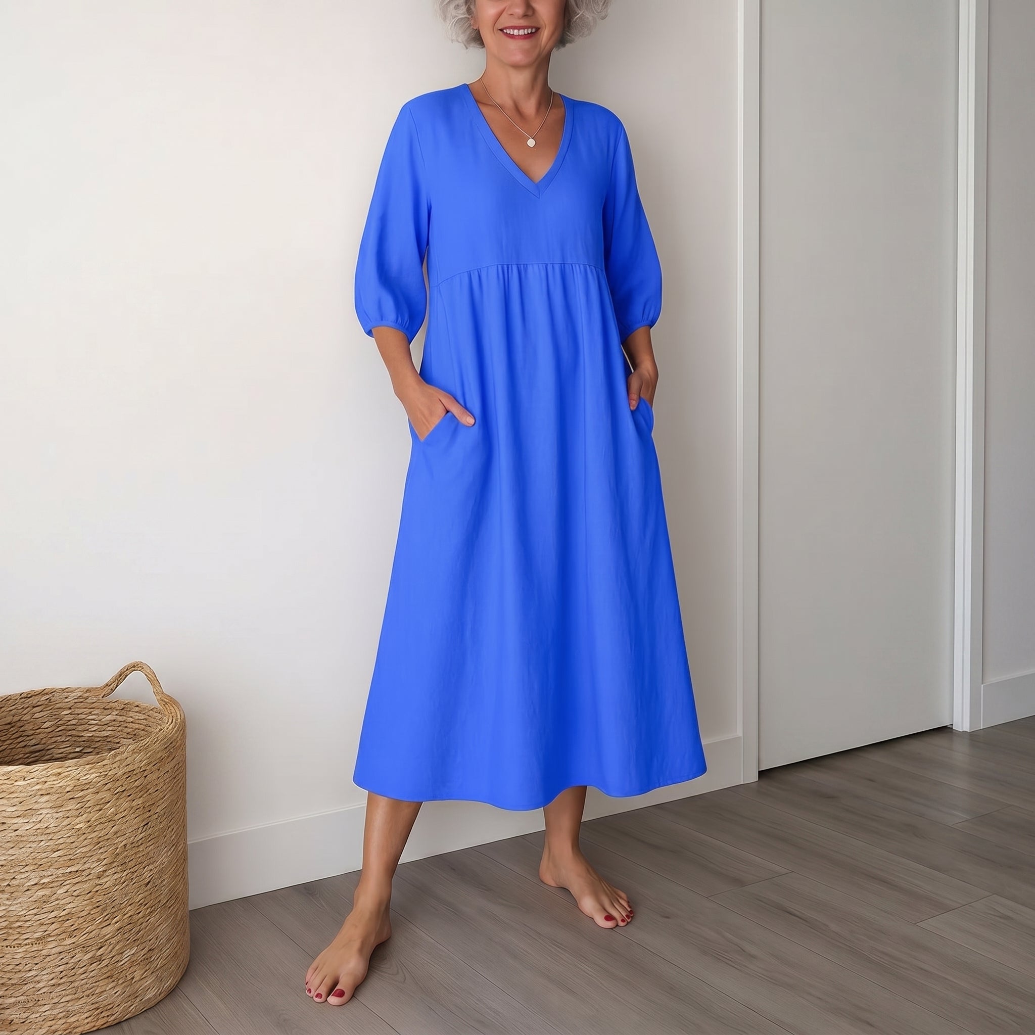 Georgia - Women's Summer Puff Sleeve Maxi Dress - Maxi Dress - Blue - Parker&Brooks