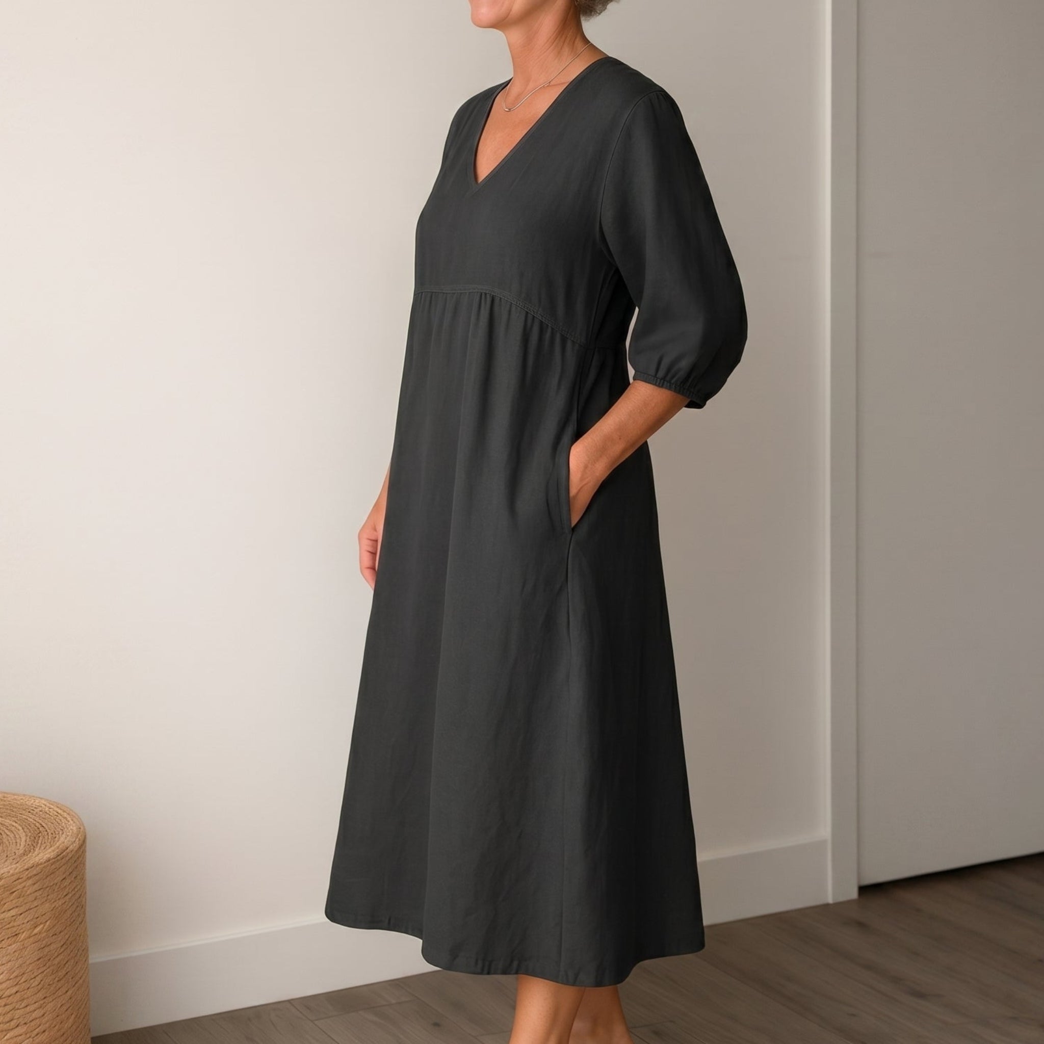 Georgia - Women's Summer Puff Sleeve Maxi Dress - Maxi Dress - Black - Parker&Brooks