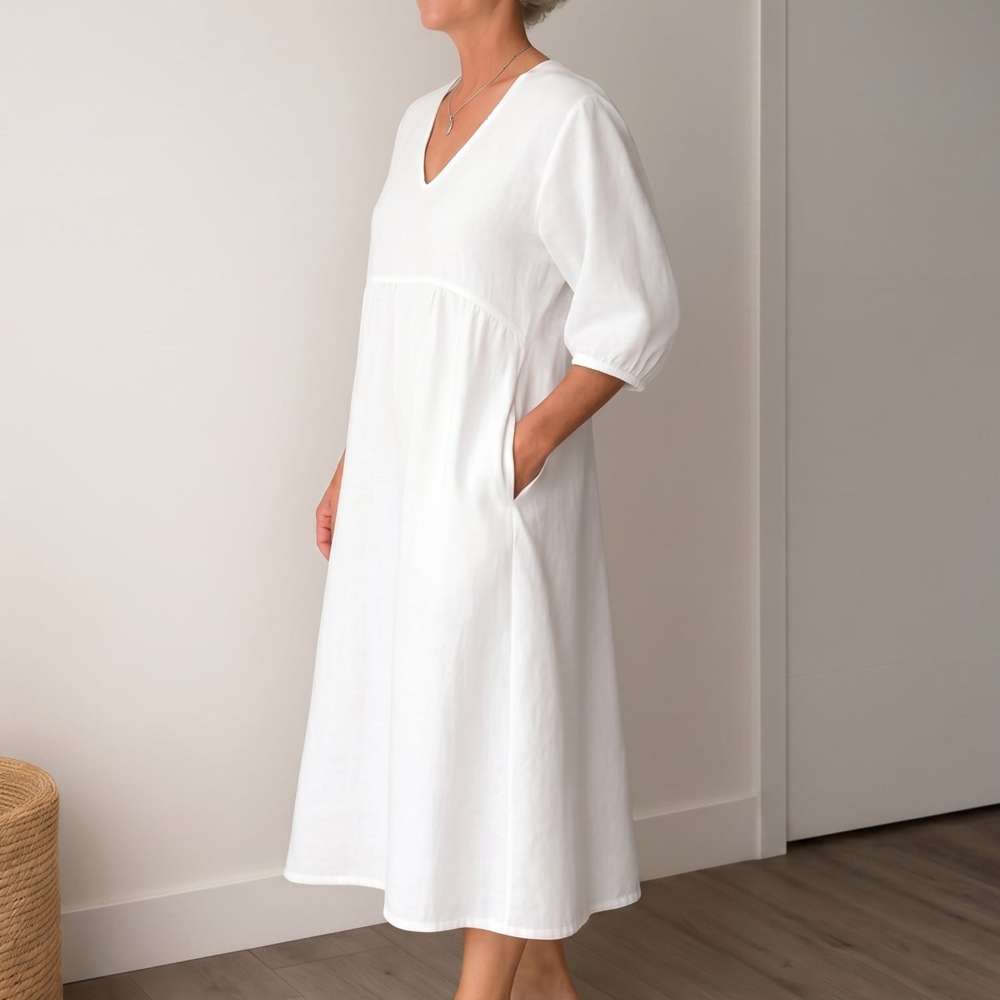 Georgia - Women's Summer Puff Sleeve Maxi Dress - Maxi Dress - White - Parker&Brooks