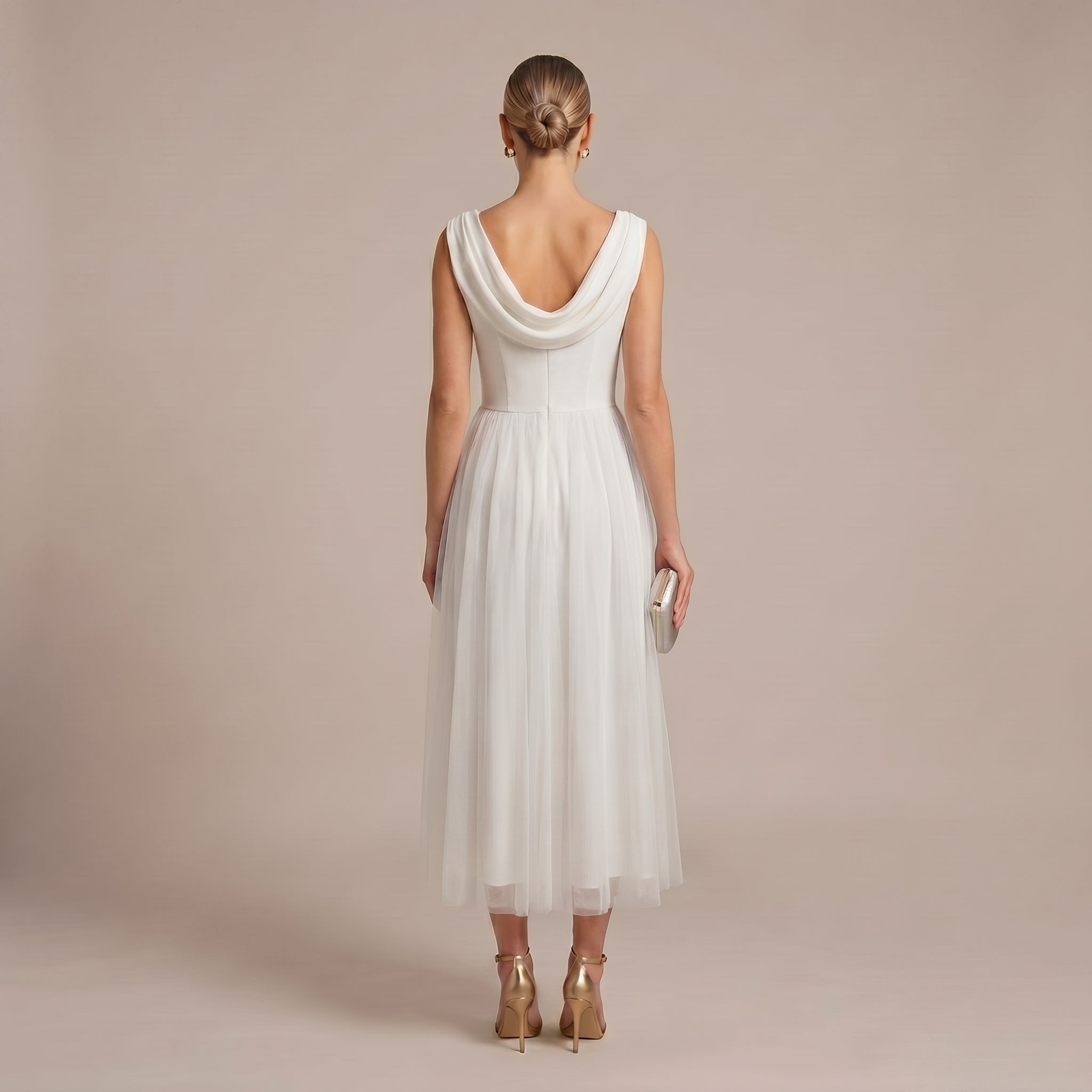 Georgia - Women's Wedding Guest Pleated Midi Dress - Midi Dress - White - Parker&Brooks
