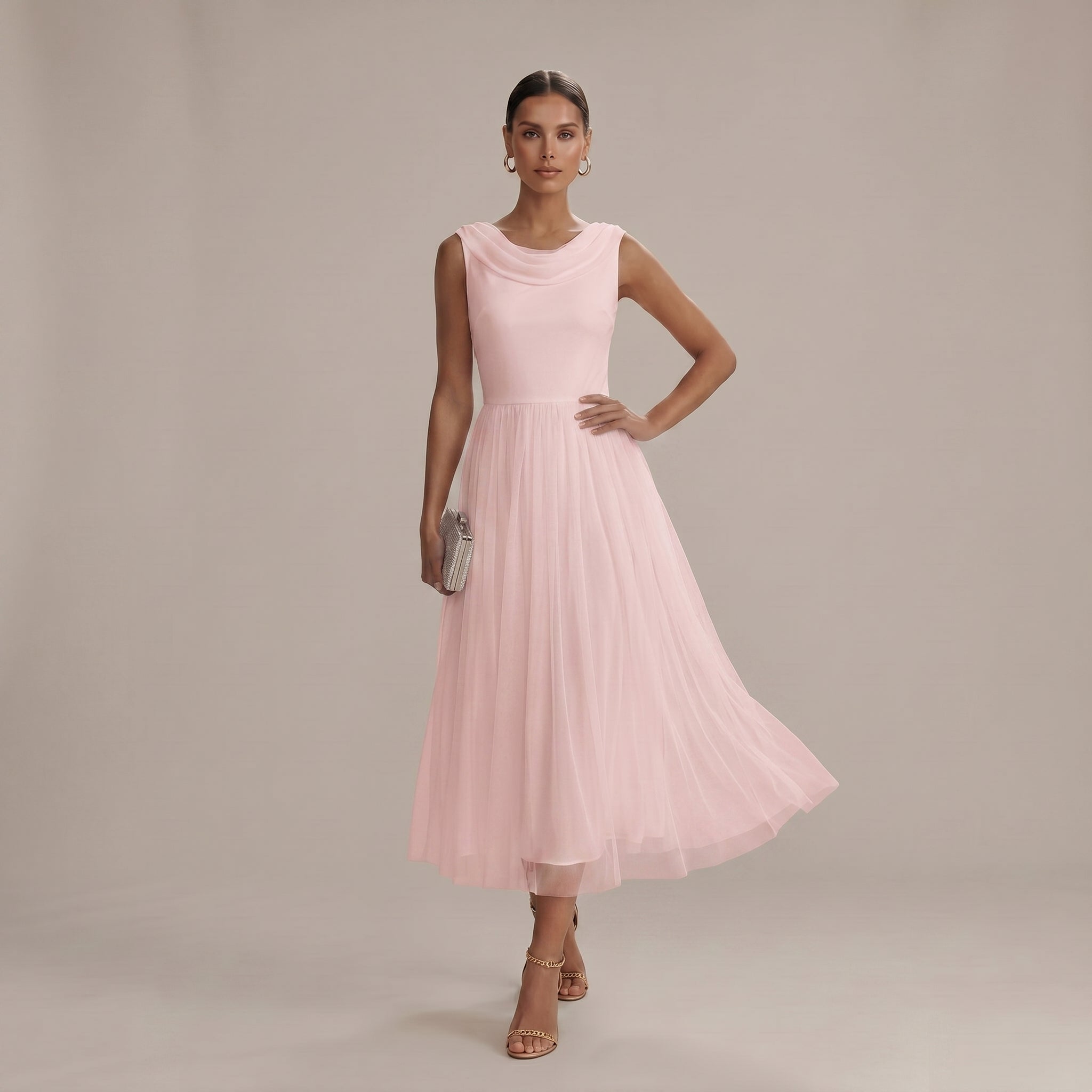 Georgia - Women's Wedding Guest Pleated Midi Dress - Midi Dress - Pink - Parker&Brooks