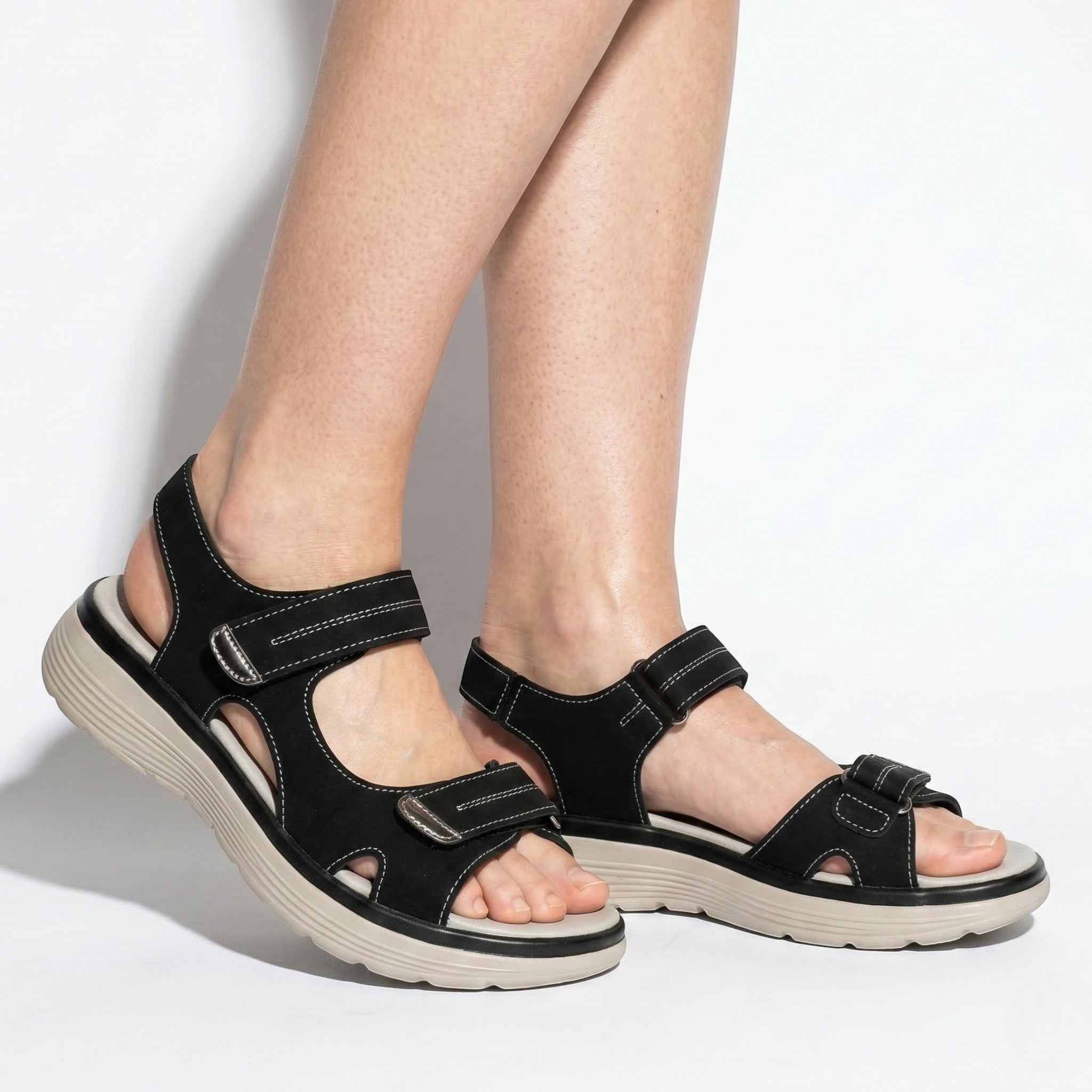 Grace - Women's Orthopedic Velcro Strap Sandals - Sandal - Black - Parker&Brooks