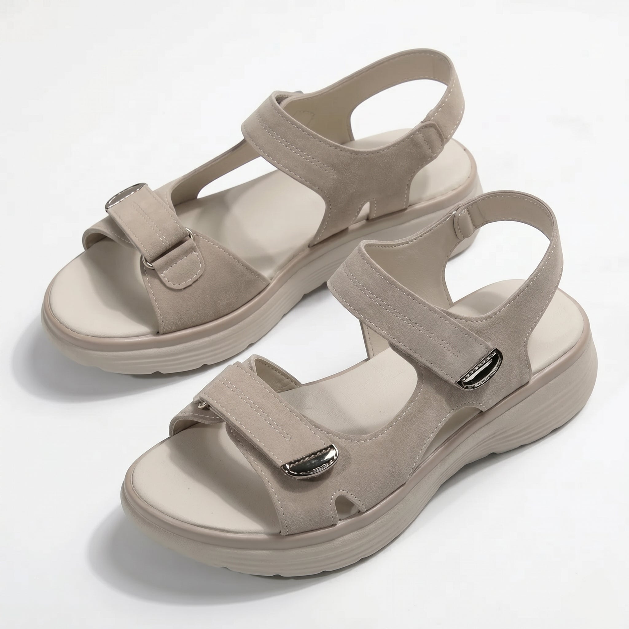 Grace - Women's Orthopedic Velcro Strap Sandals - Sandal - Gray - Parker&Brooks