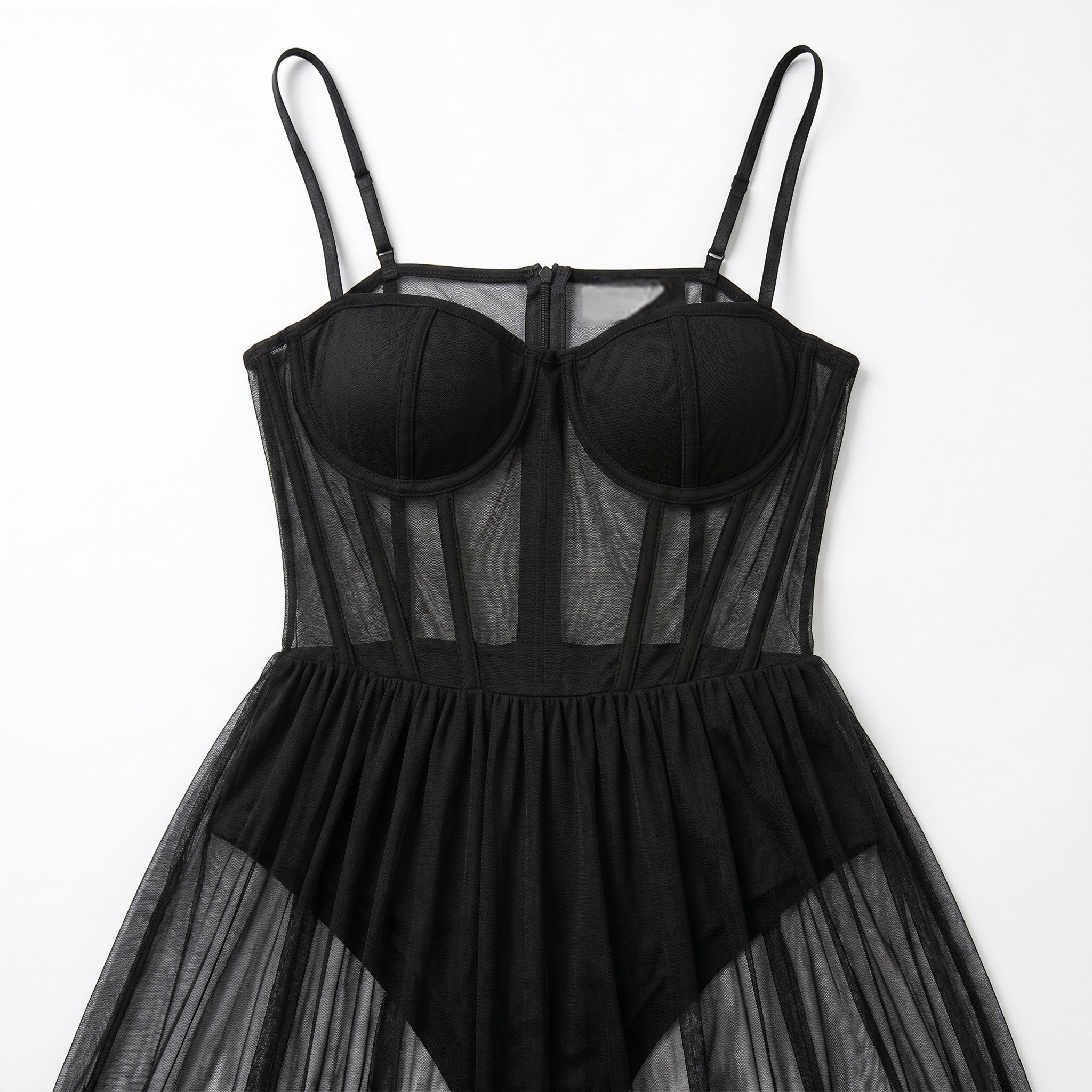 Grace - Women's Summer Sheer Corset Maxi Dress - Maxi Dress - Black - Parker&Brooks