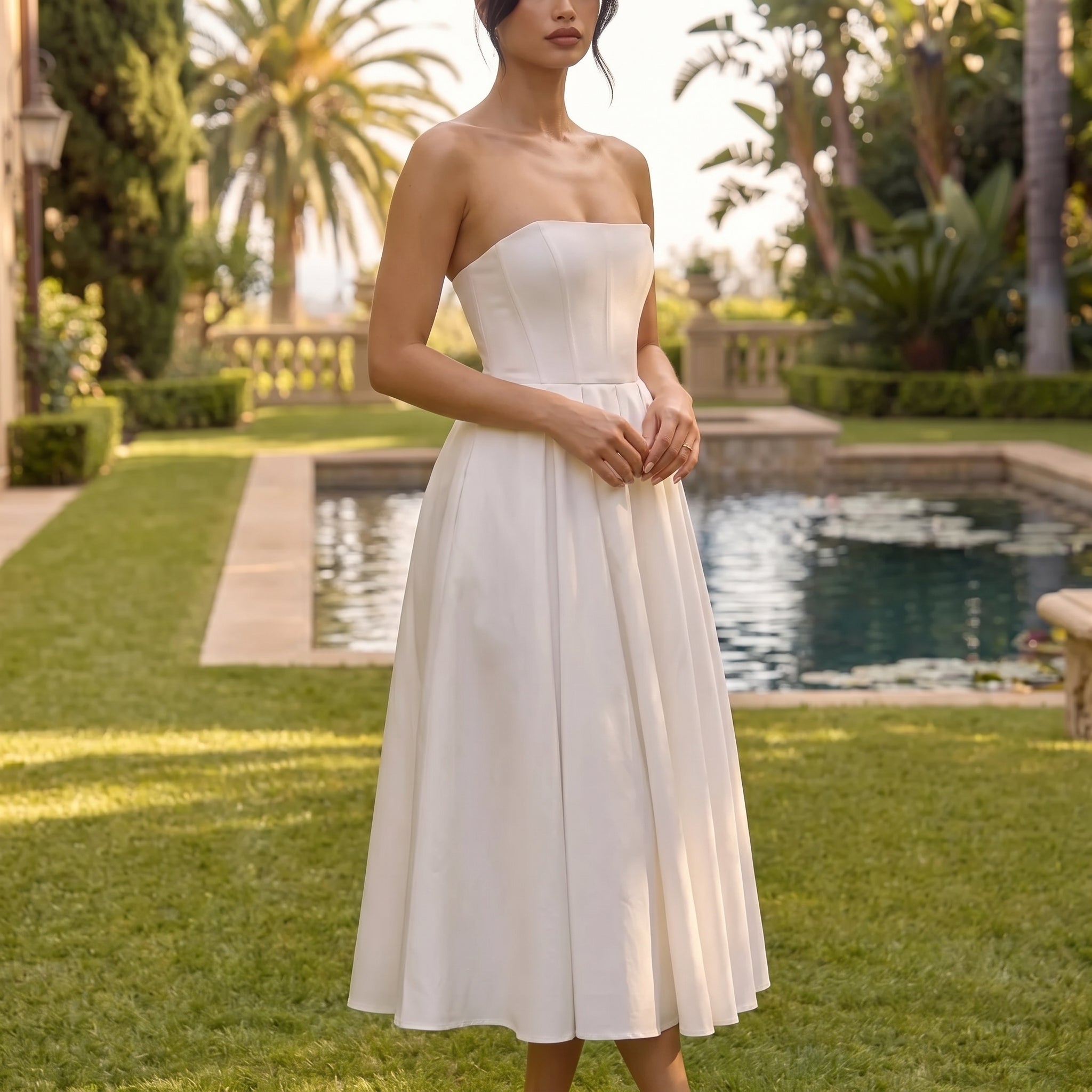 Grace - Women's Summer Strapless Corset Maxi Dress - Maxi Dress - White - Parker&Brooks