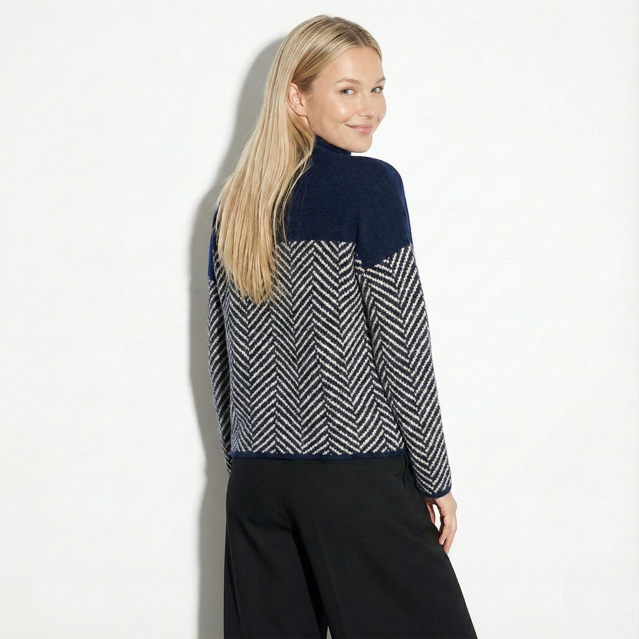 Women's Turtle-Neck Sweater with Chevron Knit