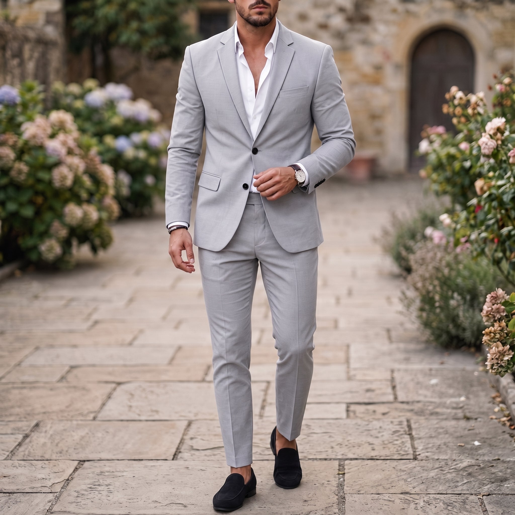 Hansel – Men's Single-Button Two-Piece Wedding Guest Suit - Suits - Gray - Parker&Brooks