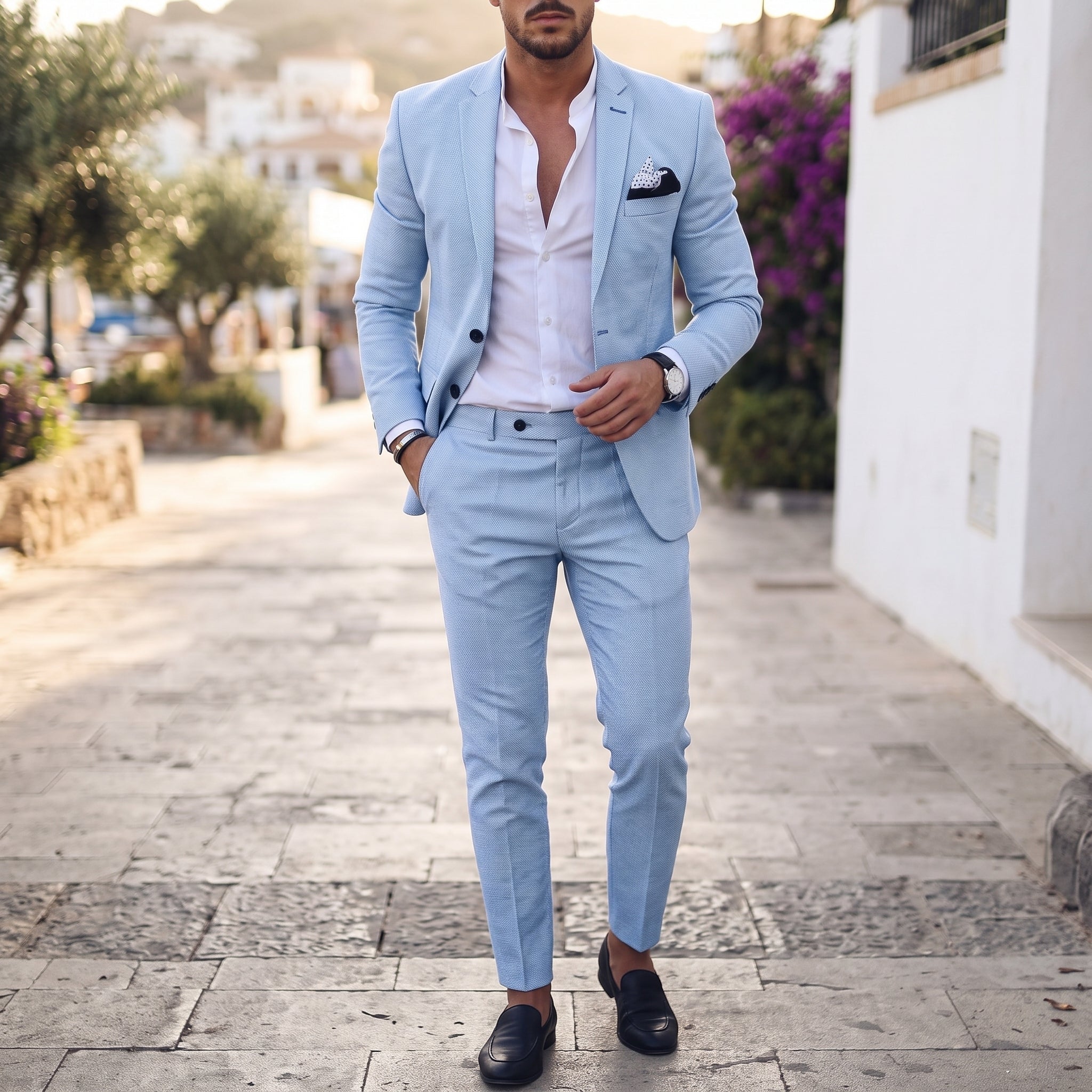 Hansel – Men's Single-Button Two-Piece Wedding Guest Suit - Suits - Sky Blue - Parker&Brooks