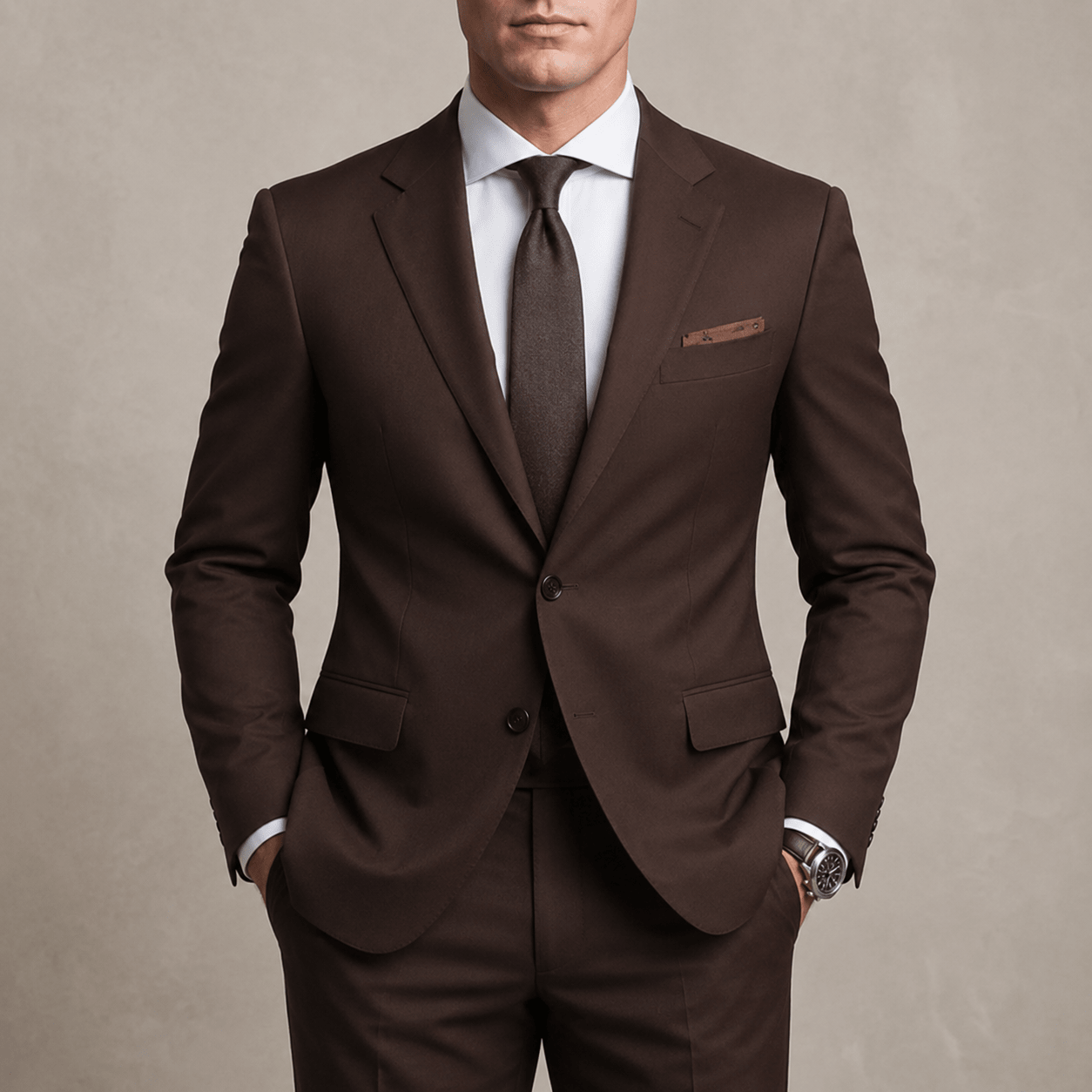 Hansel – Men's Tailored Fit Two-Piece Wedding Guest Suit - Suits - Brown - Parker&Brooks