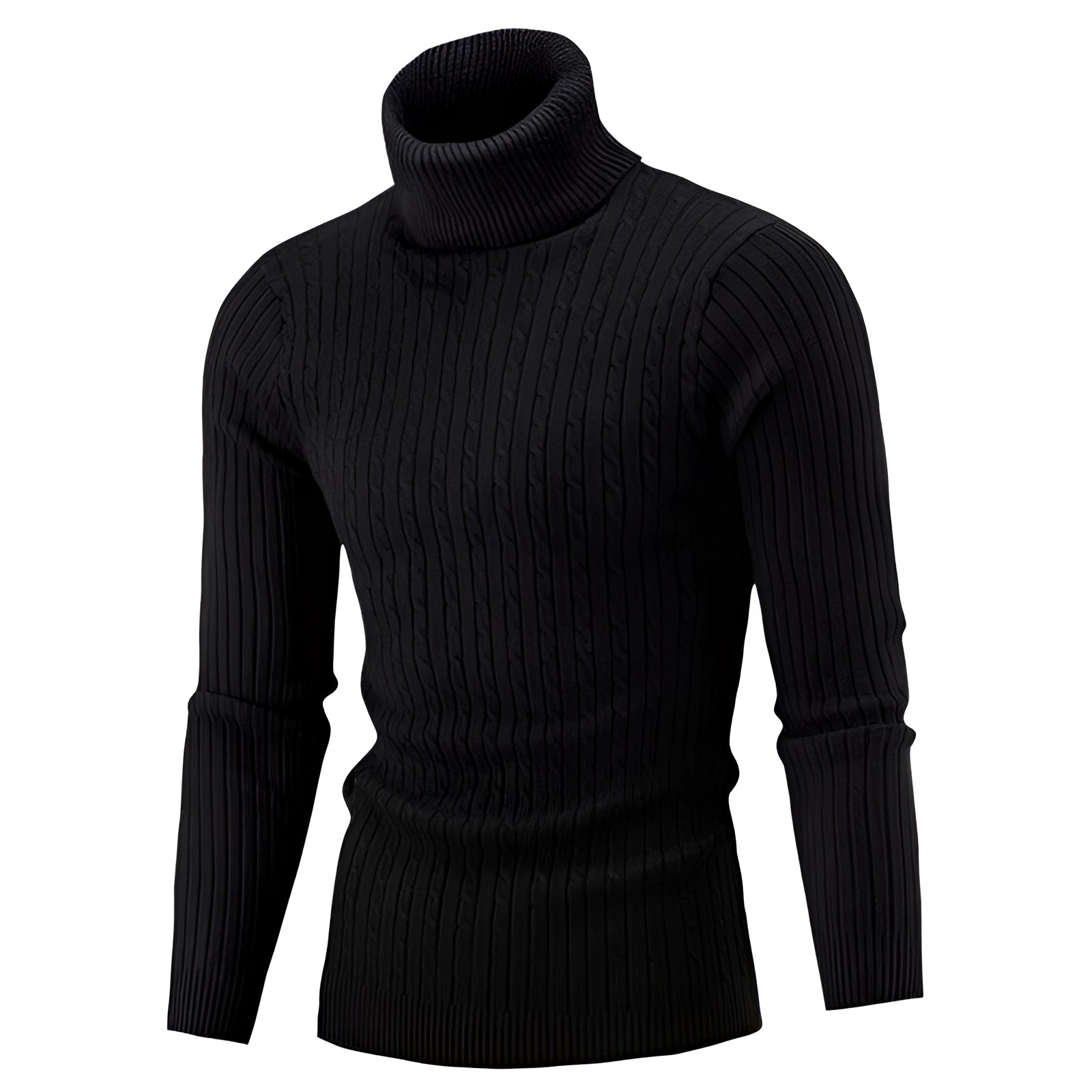 Men's Cable Knit Turtleneck Sweater Made of Wool