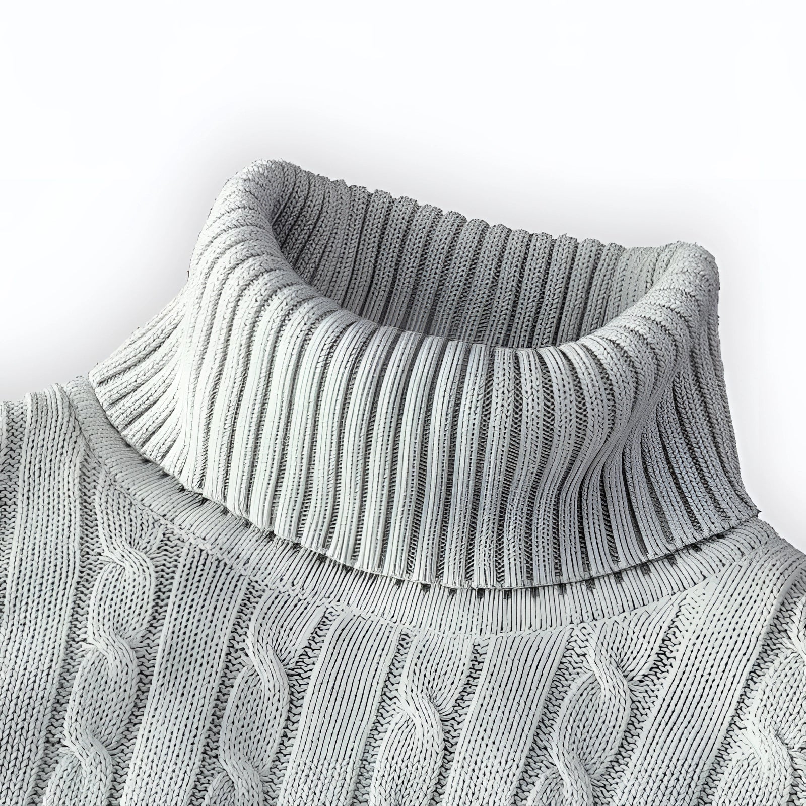 Men's Cable Knit Turtleneck Sweater Made of Wool