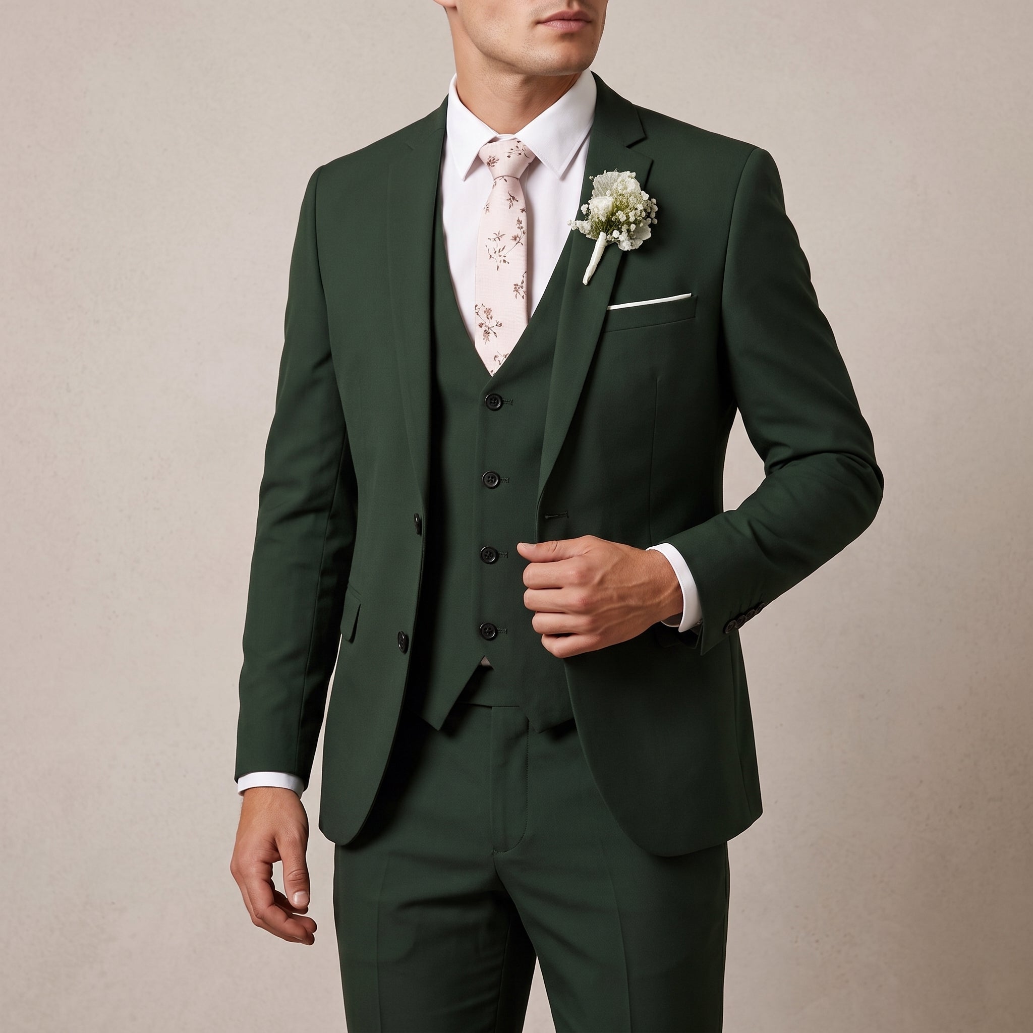 Henry – Men's Three-Piece Slim Fit Notch Lapel Wedding Guest Suit - Suits - Green - Parker&Brooks