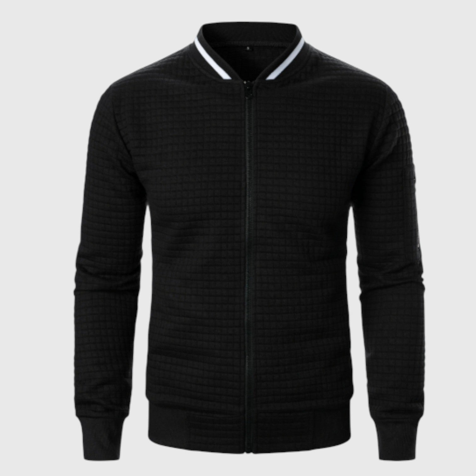 Men's Texture Jacket with Full Zip and Contrast Collar