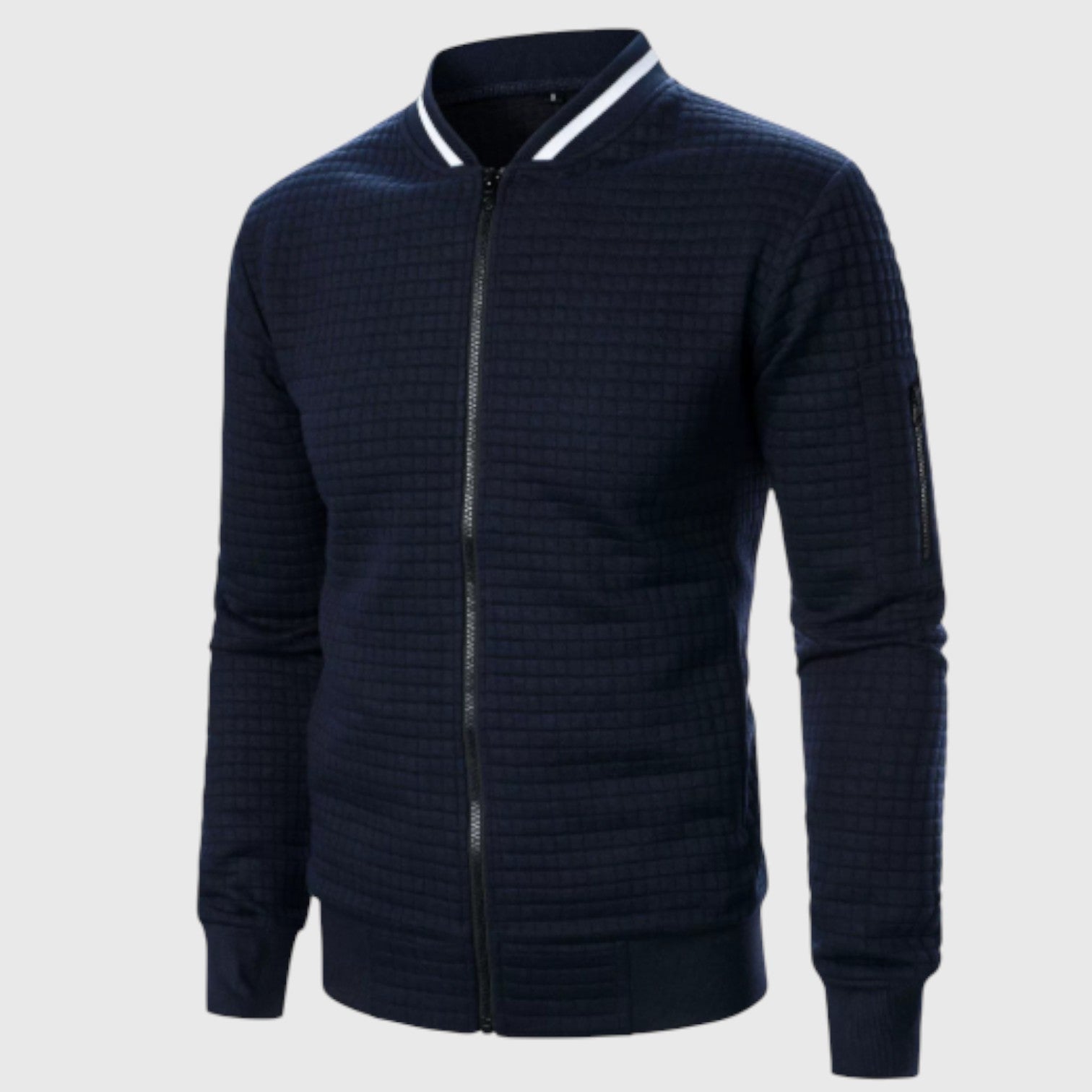 Men's Texture Jacket with Full Zip and Contrast Collar