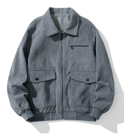 Men's Full-zipped Corduroy Jacket with Front Pockets