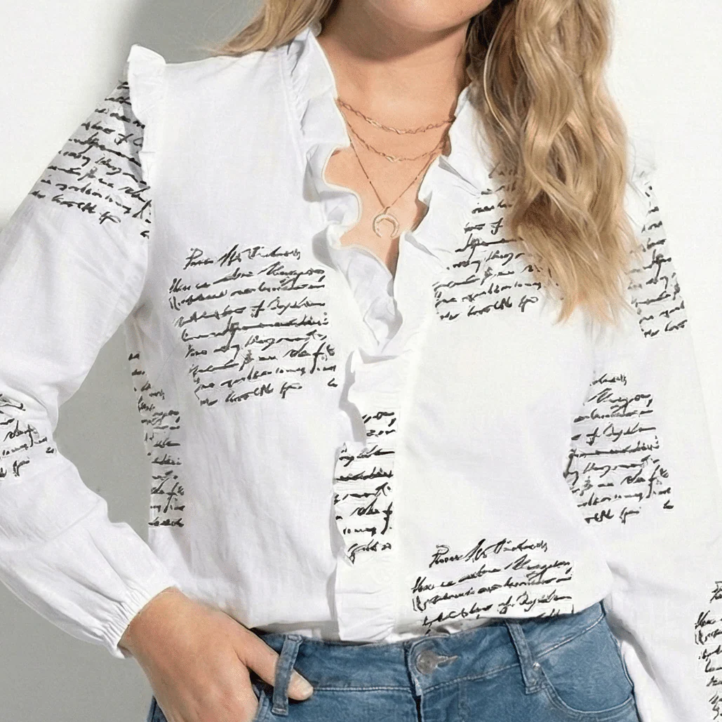 Lena – Women's Ruffled V-Neck Long-sleeved Blouse