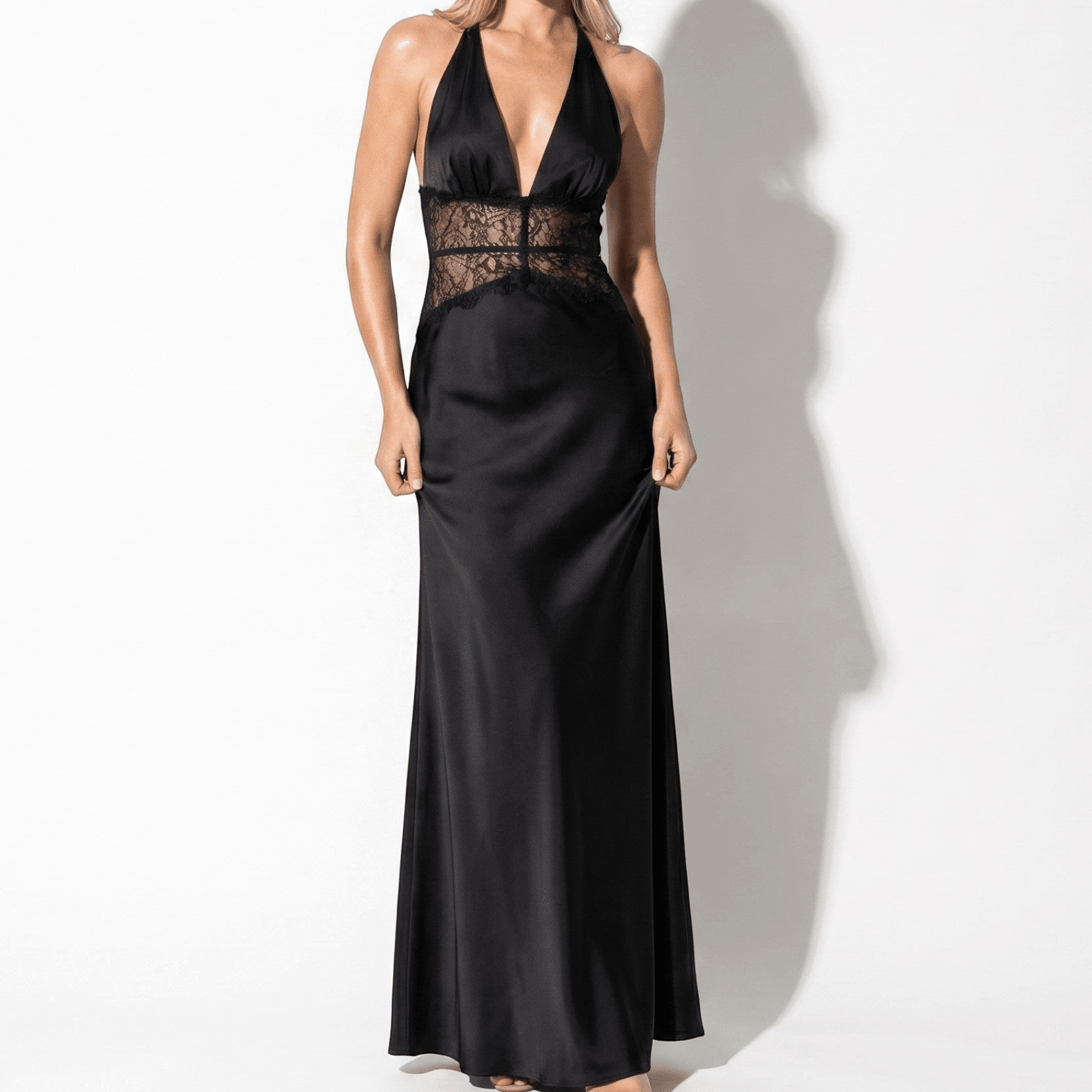Imogen - Women's Summer Evening Lace Halter Maxi Dress - Maxi Dress - Black - Parker&Brooks