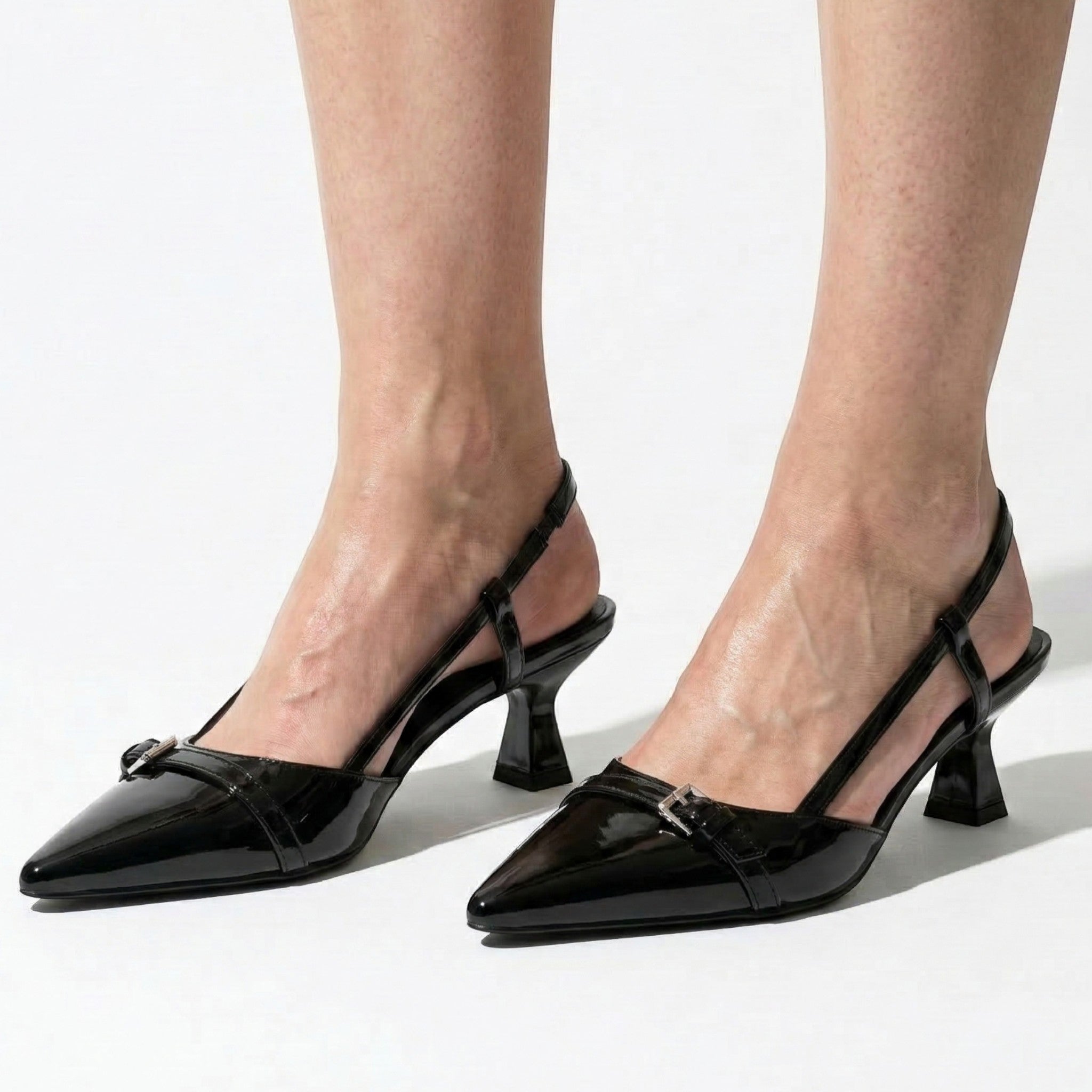 Isabella - Women's Pointed Toe Slingback Kitten Heels - Sandals - Black - Parker&Brooks
