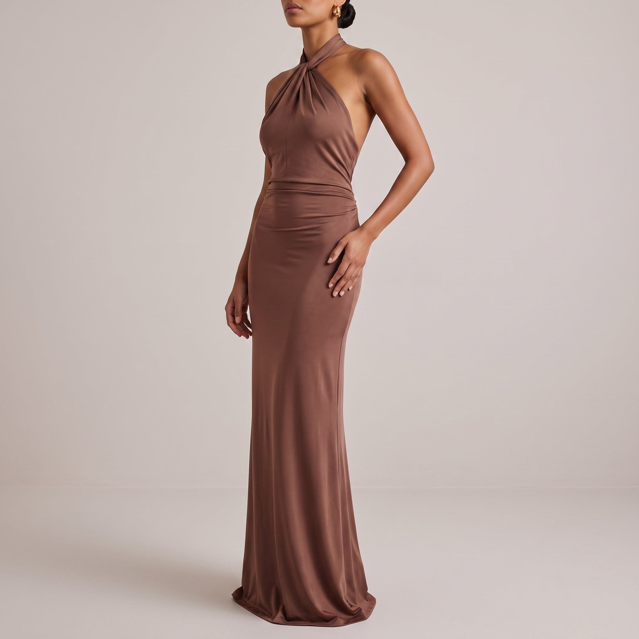 Isabella - Women's Wedding Guest Halter Twist Maxi Dress - Dresses - Brown - Parker&Brooks