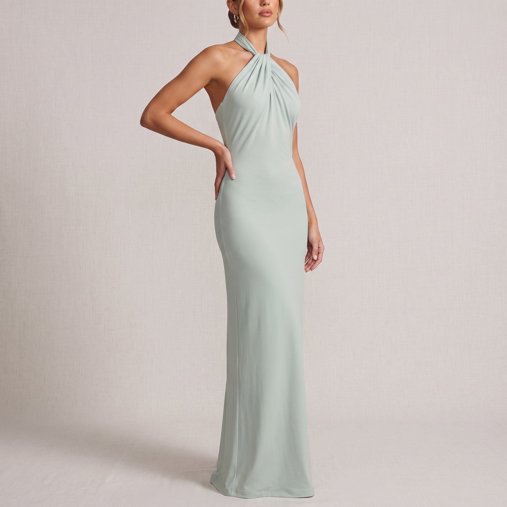 Isabella - Women's Wedding Guest Halter Twist Maxi Dress - Dresses - Teal - Parker&Brooks