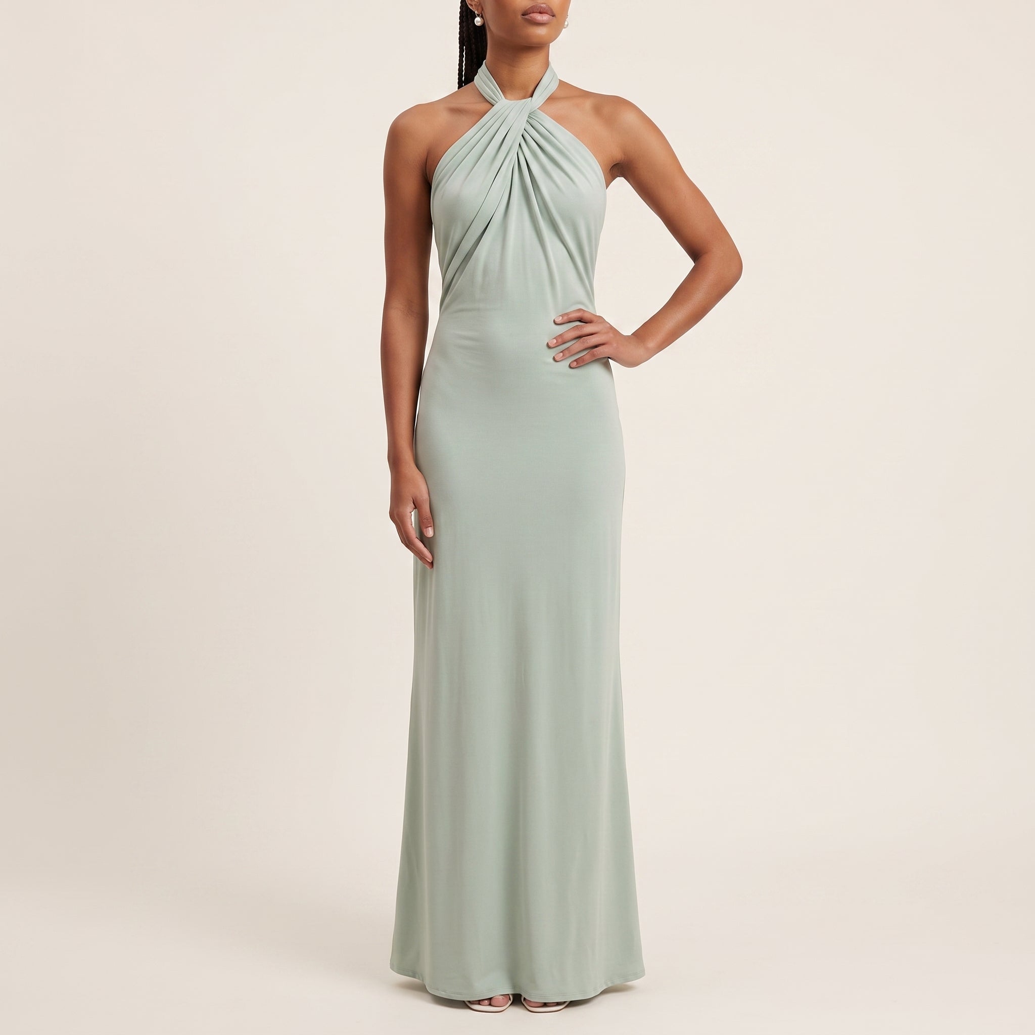 Isabella - Women's Wedding Guest Halter Twist Maxi Dress - Dresses - Teal - Parker&Brooks