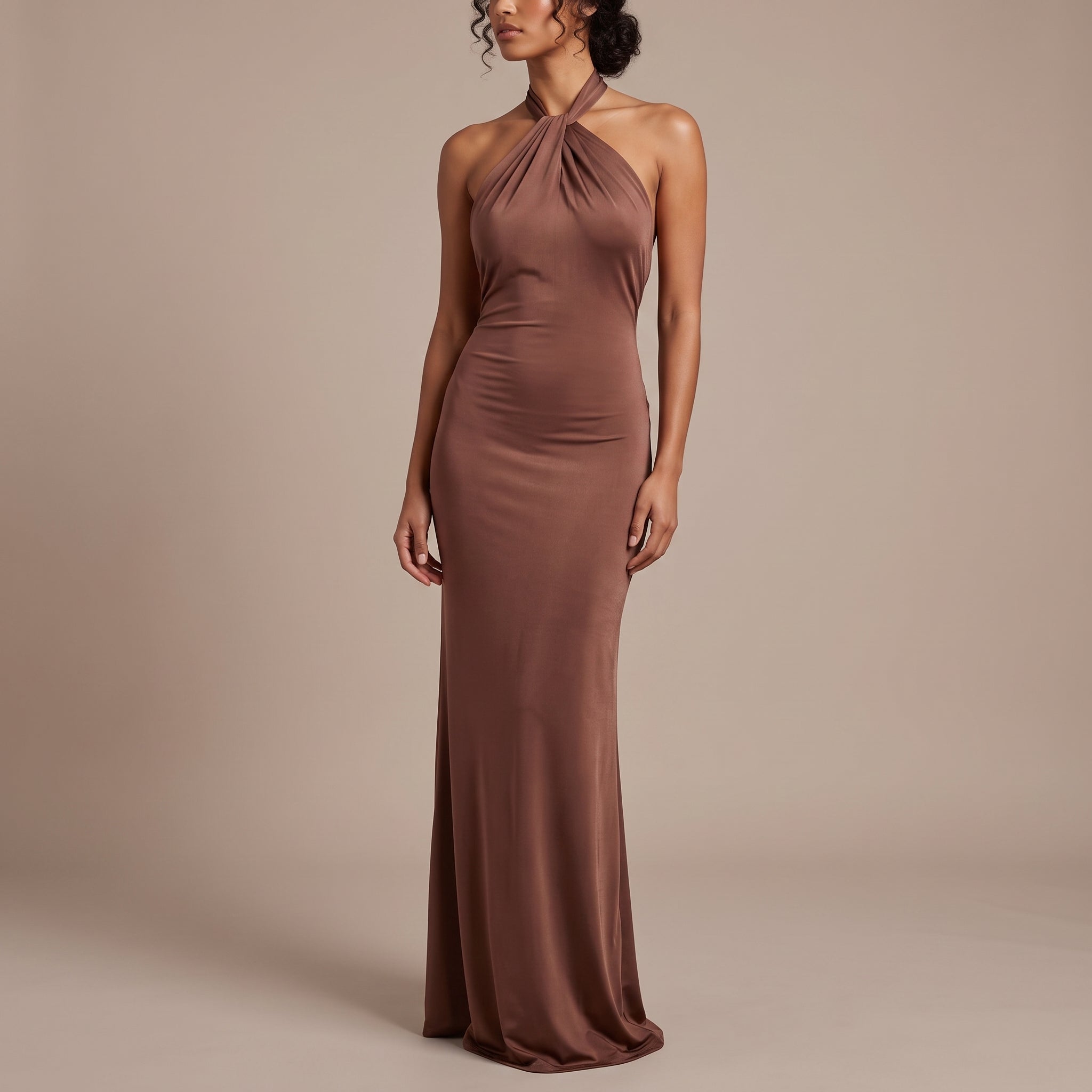 Isabella - Women's Wedding Guest Halter Twist Maxi Dress - Dresses - Brown - Parker&Brooks