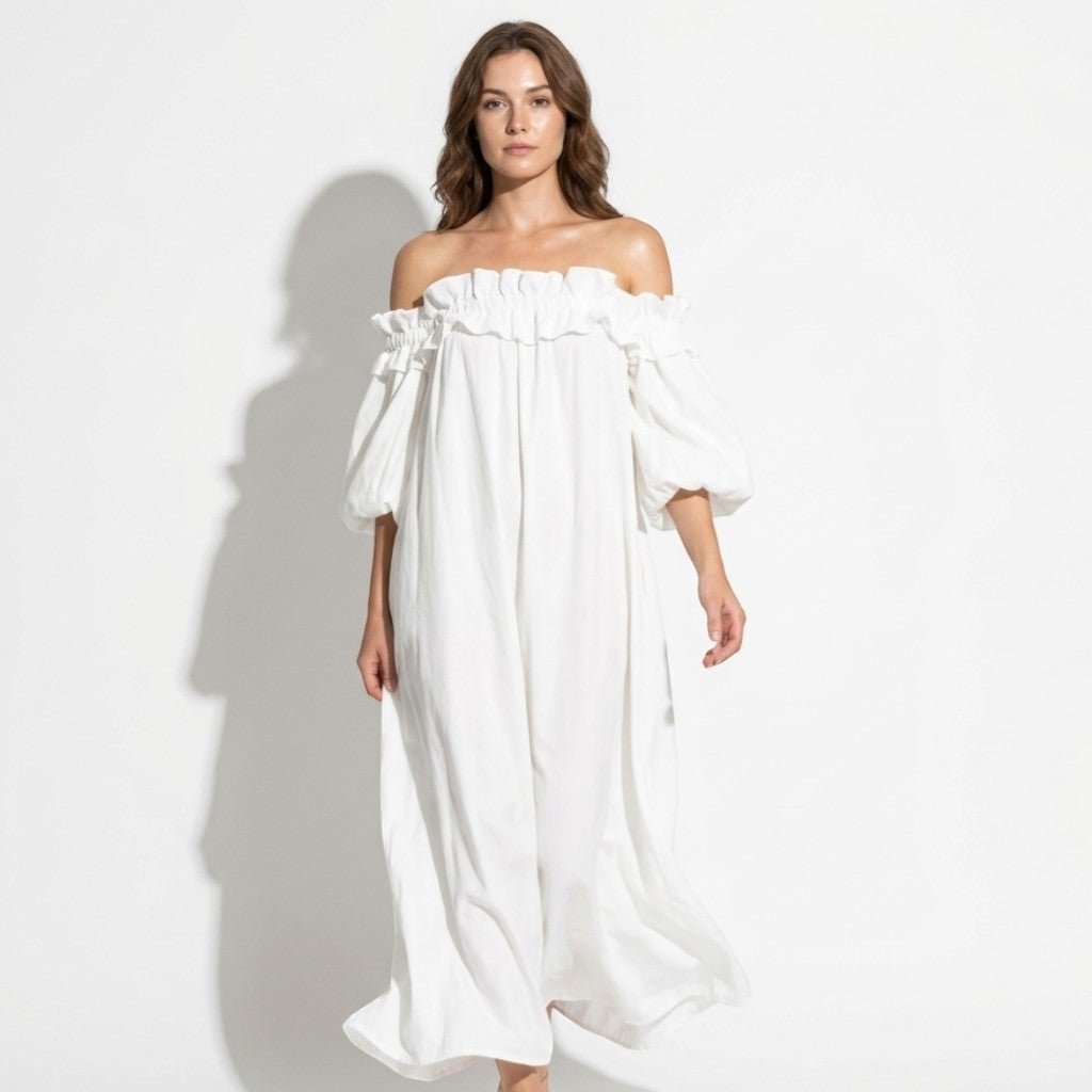Isla - Women's Summer Puff Sleeve Maxi Dress - Dress - White - Parker&Brooks