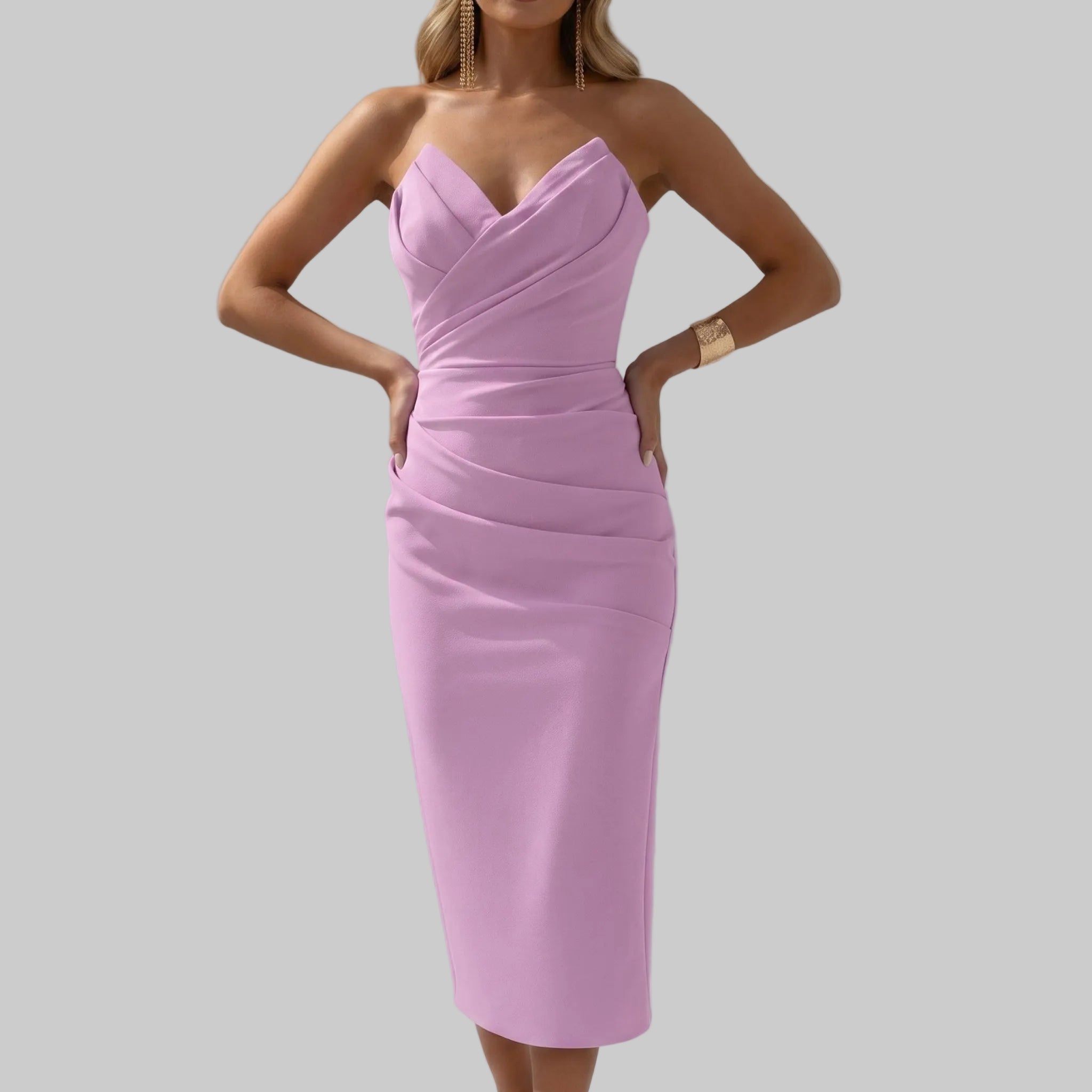 Isla - Women's Party Ruched Bodycon Midi Dress - Midi Dress - Light Pink - Parker&Brooks