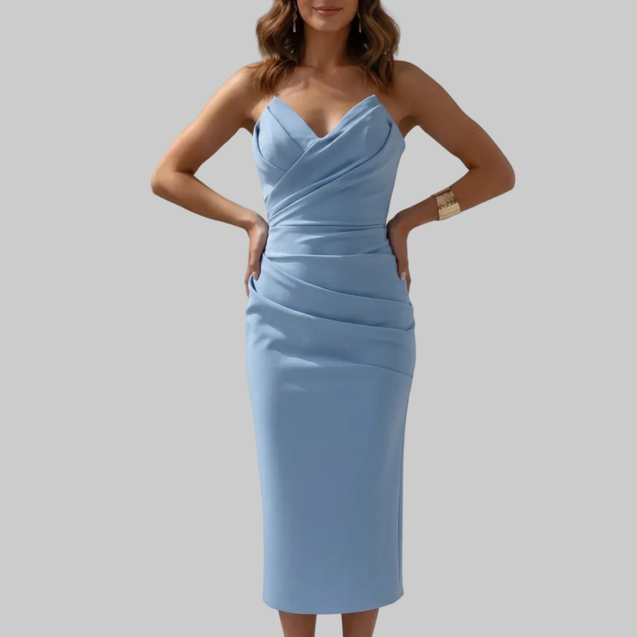 Isla - Women's Party Ruched Bodycon Midi Dress - Midi Dress - Blue - Parker&Brooks