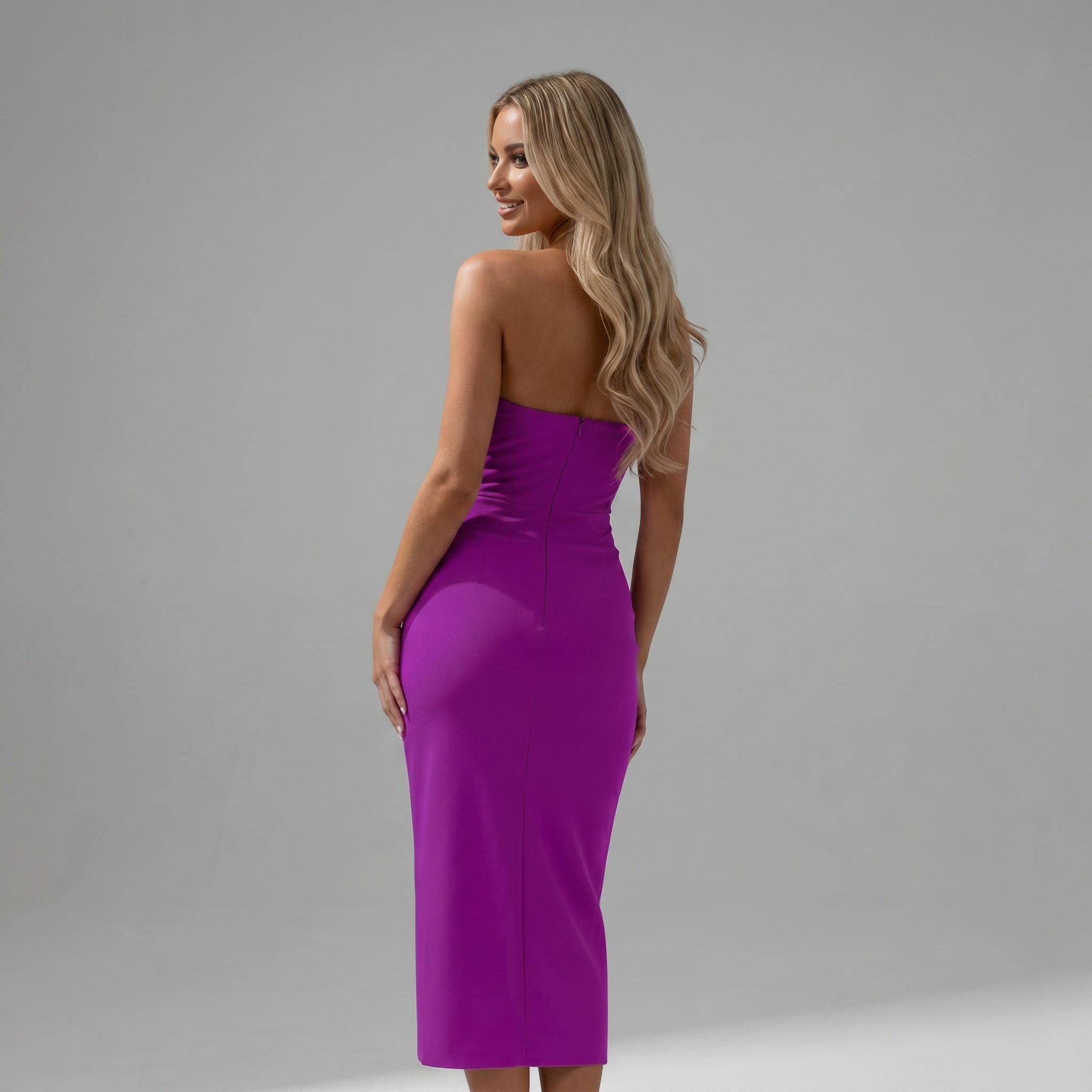 Isla - Women's Party Ruched Bodycon Midi Dress - Midi Dress - Purple - Parker&Brooks