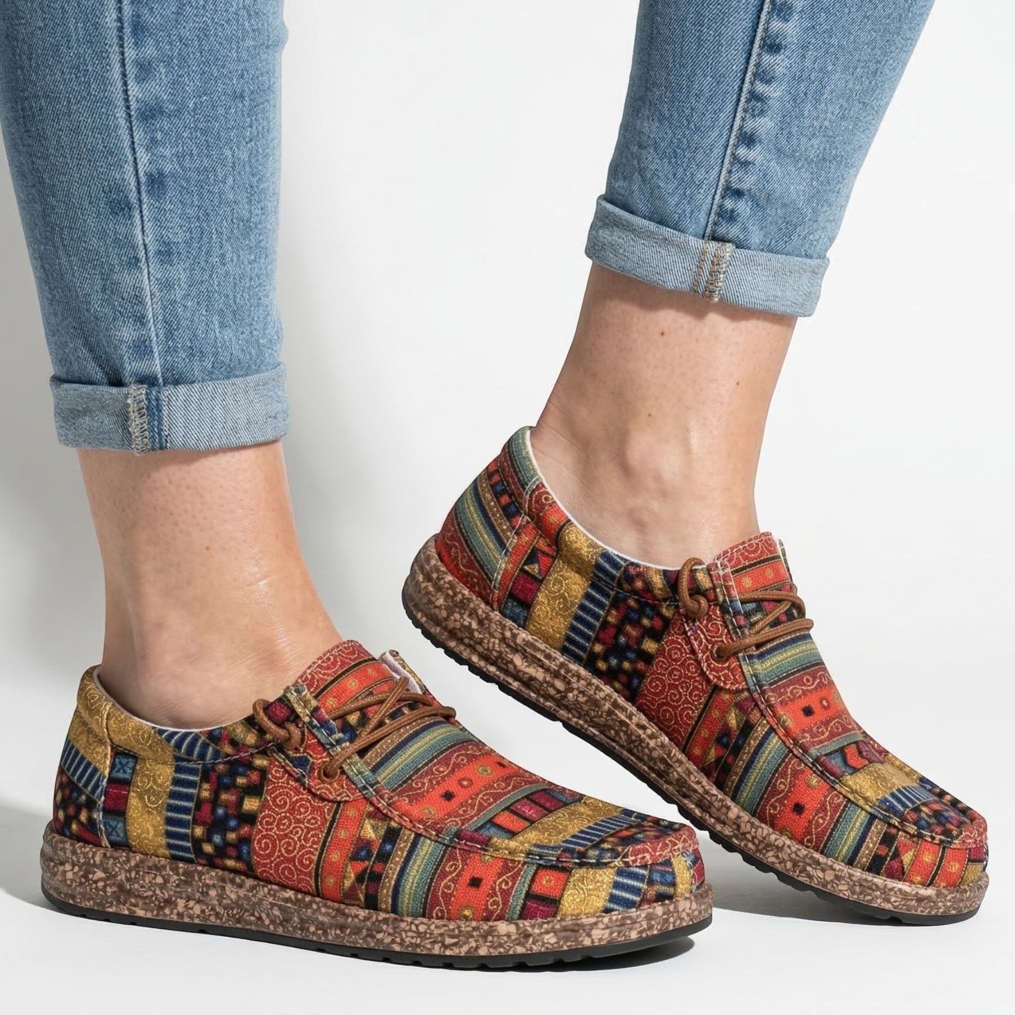 Isla - Women's Printed Moccasins - Shoes - Red - Parker&Brooks