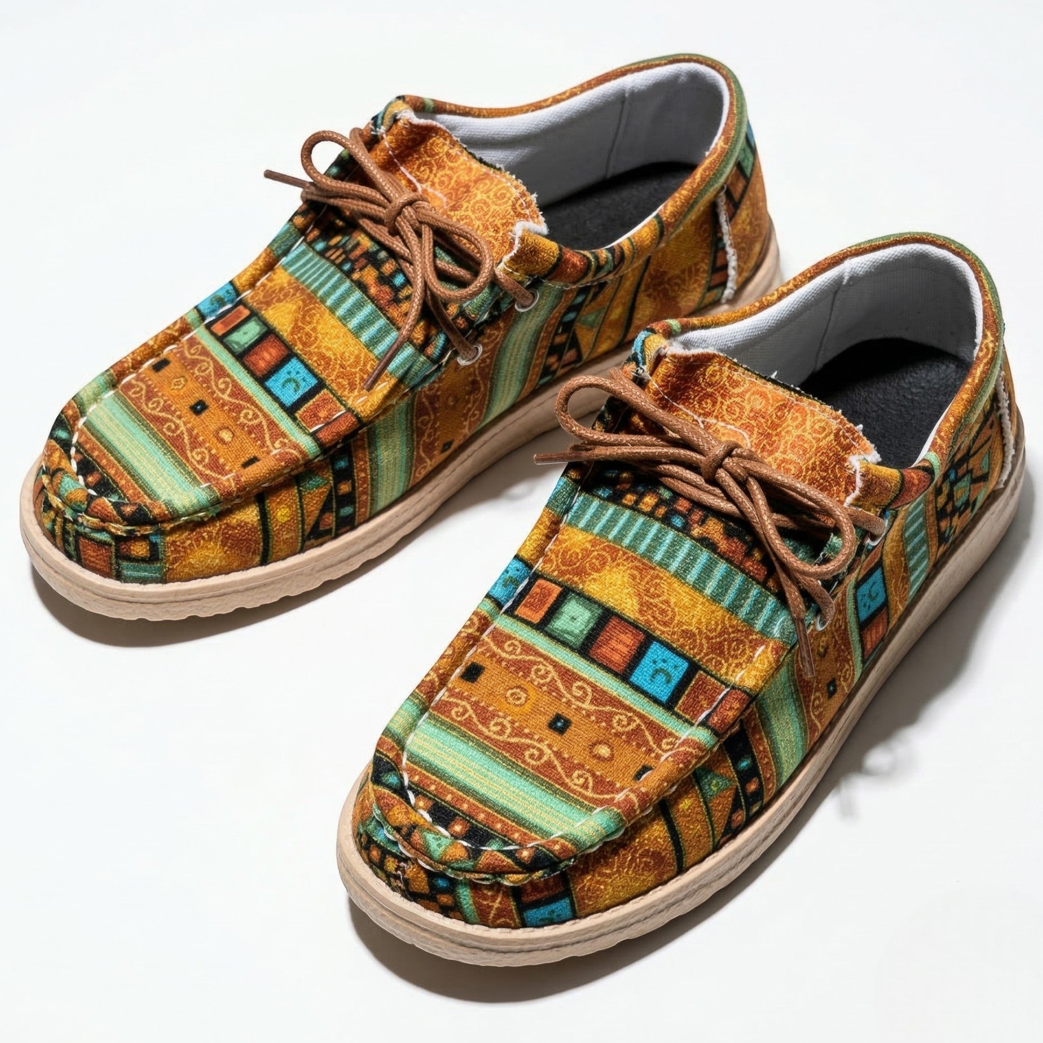 Isla - Women's Printed Moccasins - Shoes - Khaki - Parker&Brooks