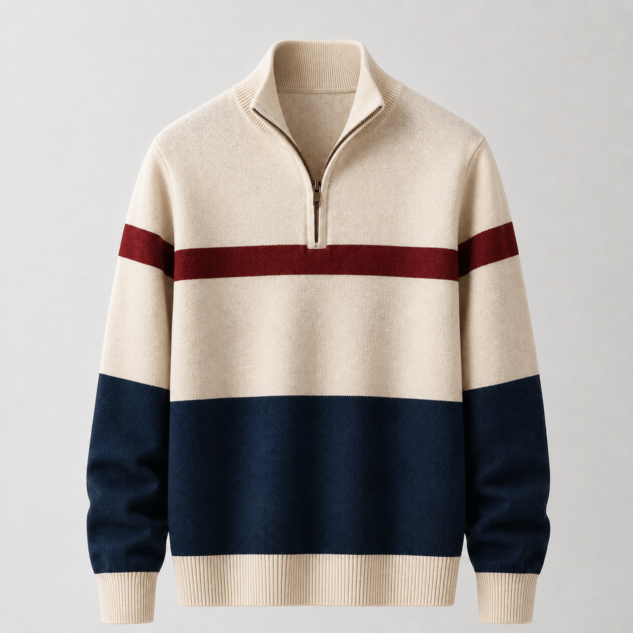James - Men's Colorblock Quarter-Zip Sweater with Stripe Detail - Sweaters - White - Parker&Brooks