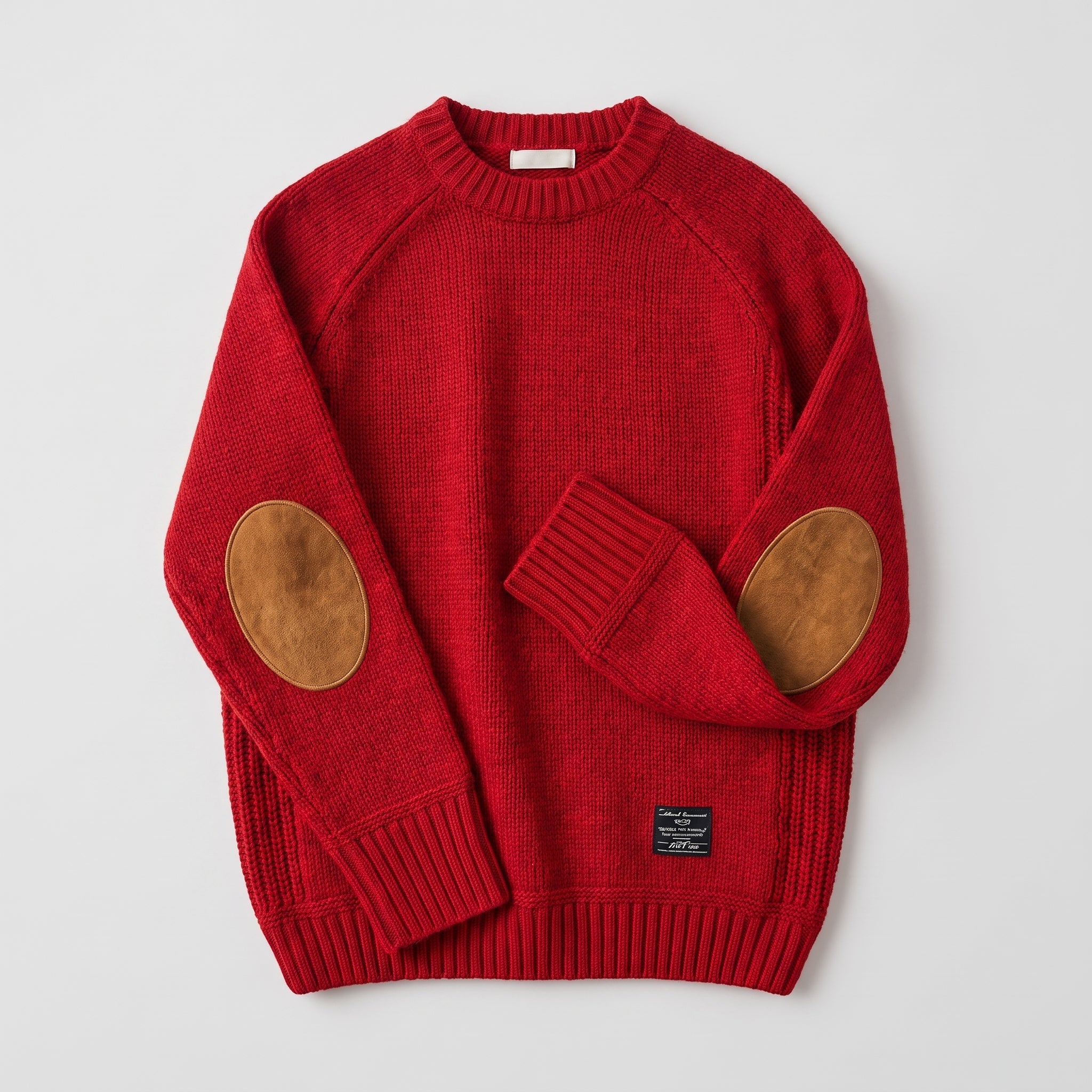 James - Men's Crew Neck Sweater with Elbow Patches - Sweaters - Red - Parker&Brooks