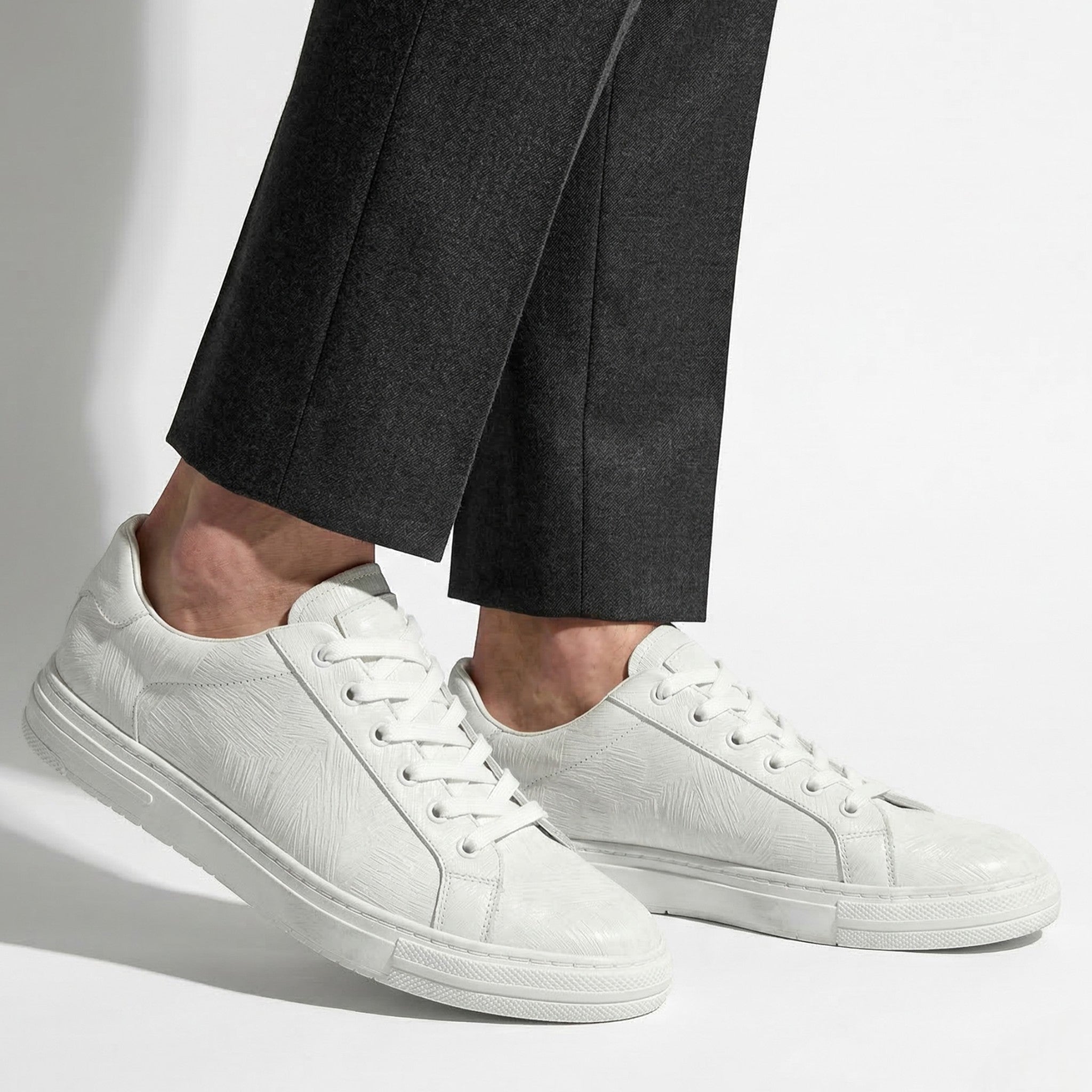 James - Men's Low Top Casual Sneakers - Shoes - White - Parker&Brooks