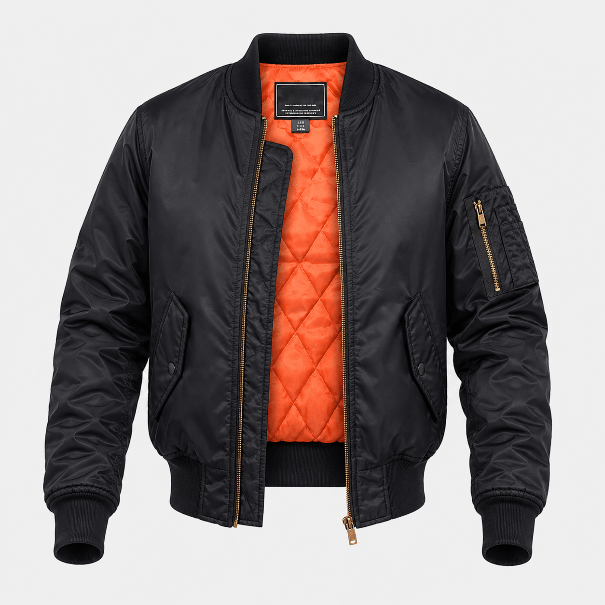 James - Men's MA-1 Style Bomber Jacket with Arm Pocket - Bomber Jackets - Black - Parker&Brooks