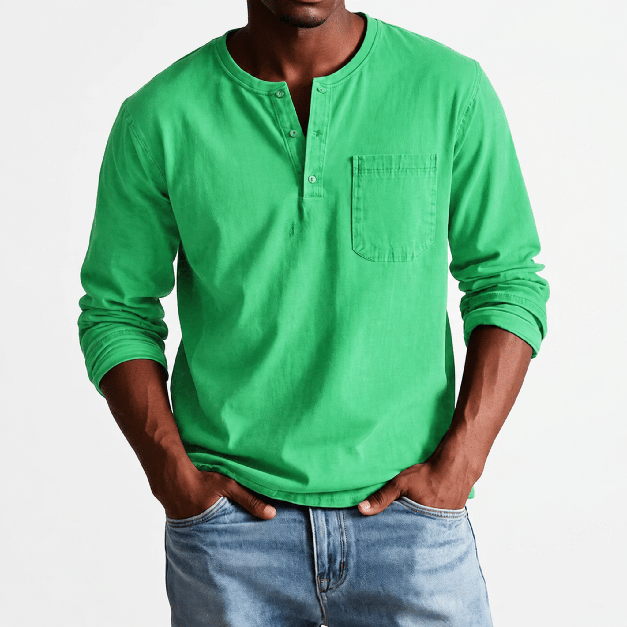 James - Men's Relaxed Fit Long Sleeve Henley T-Shirt - Henley Shirts - Green - Parker&Brooks
