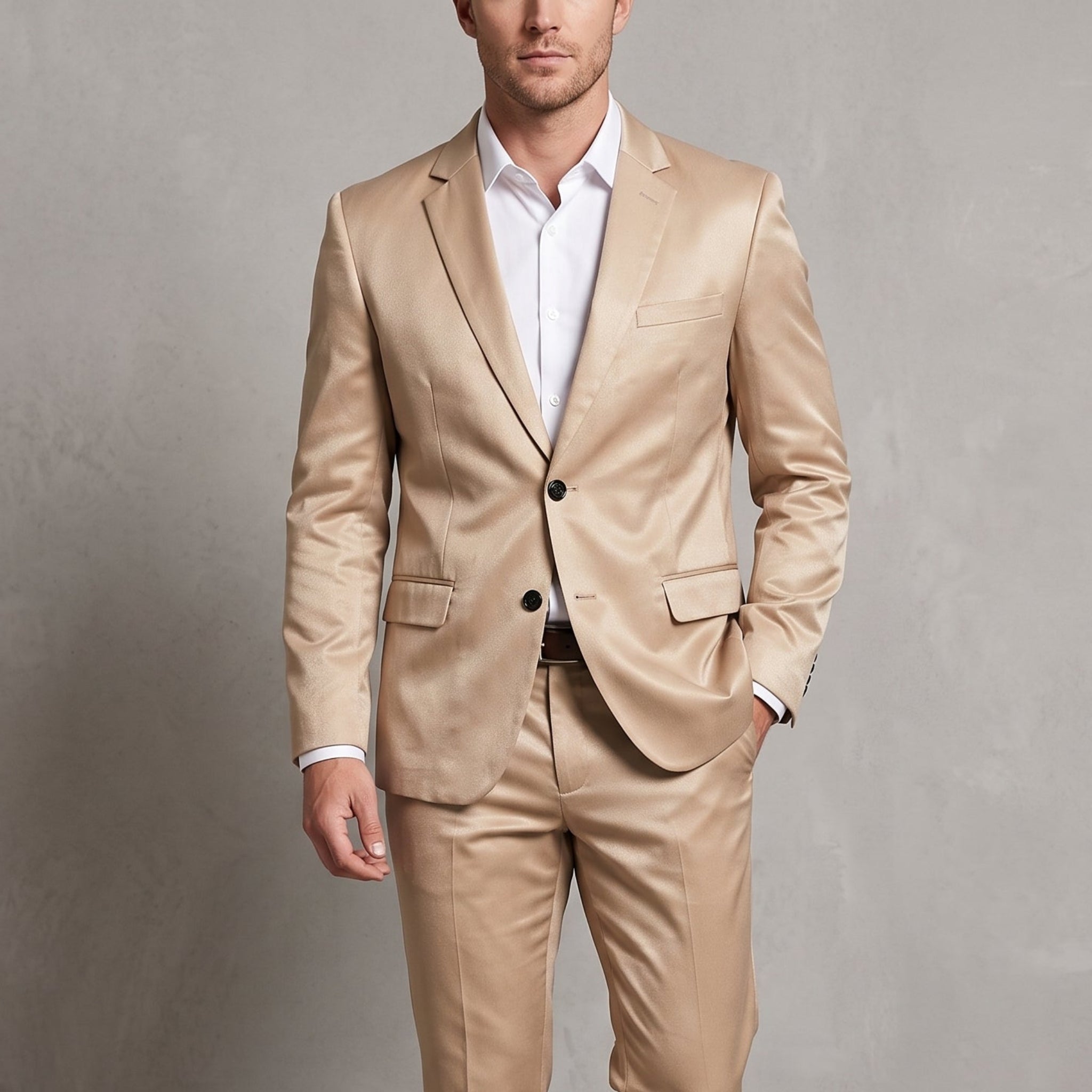 James - Men's Relaxed Fit Notch Lapel Two-Piece Wedding Guest Suit - Tuxedos - Khaki - Parker&Brooks