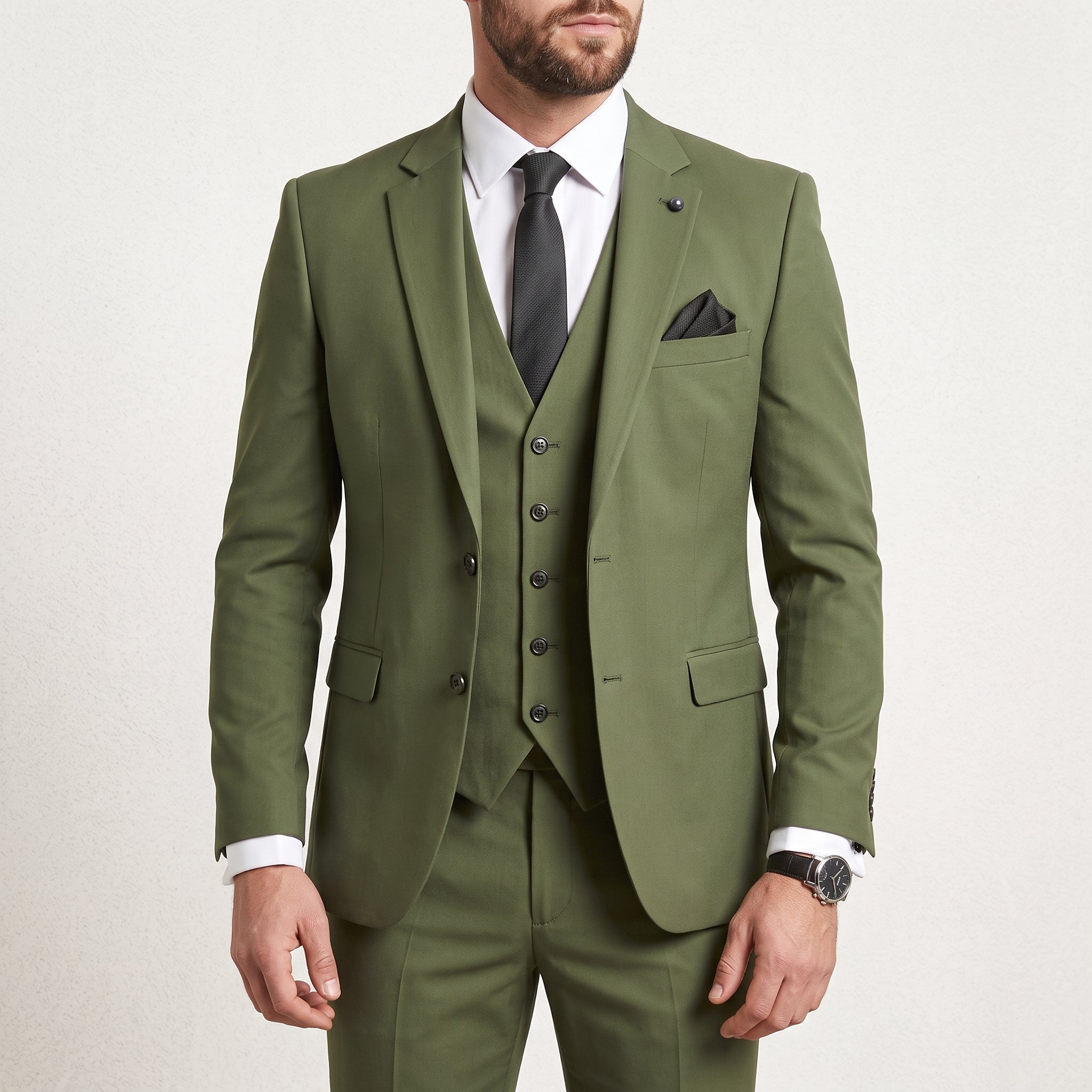 James – Men's Slim Fit Peak Lapel Three-Piece Wedding Suit - Tuxedos - Green - Parker&Brooks