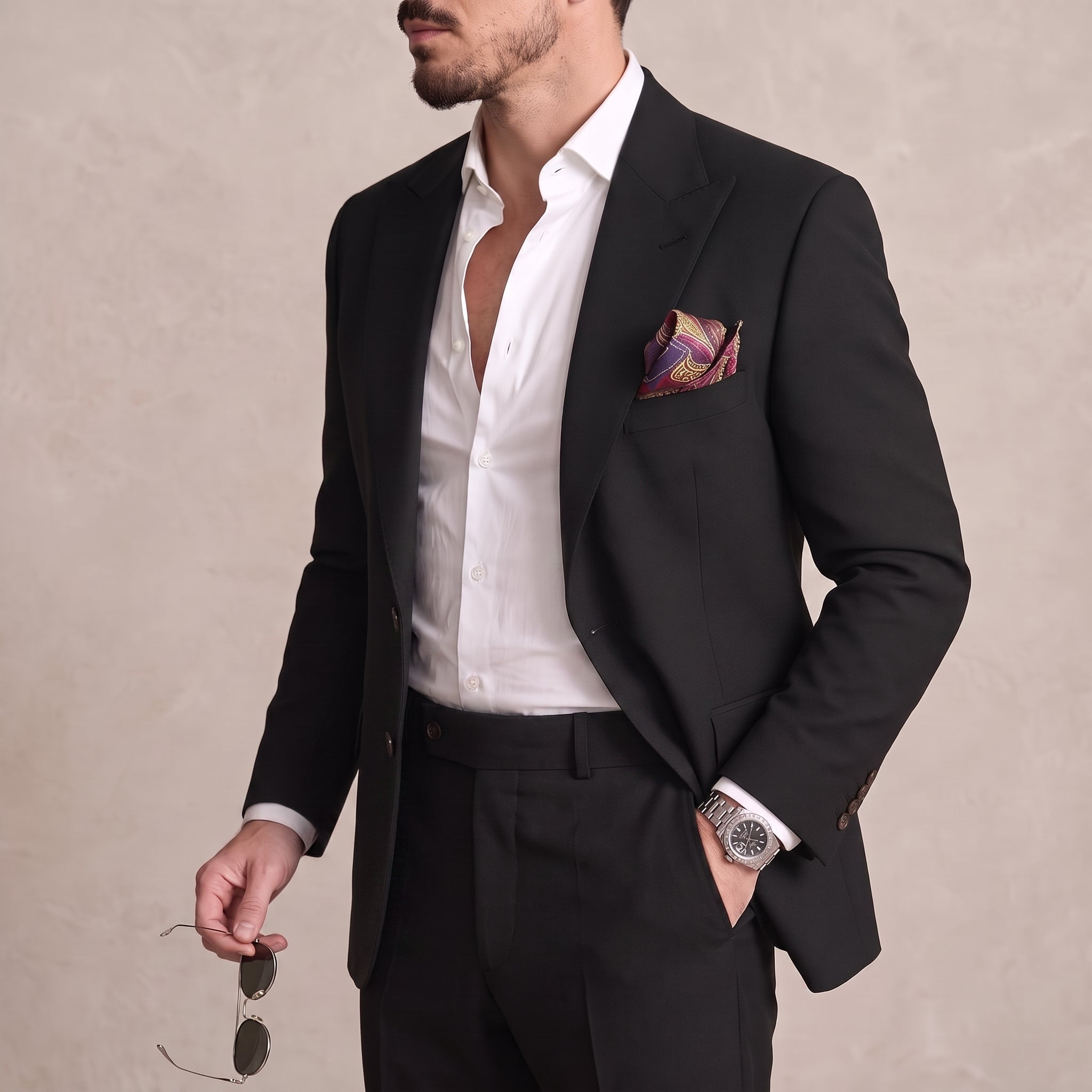 James - Men's Slim Fit Peaked Lapel Two-Piece Wedding Guest Suit - Tuxedos - Black - Parker&Brooks