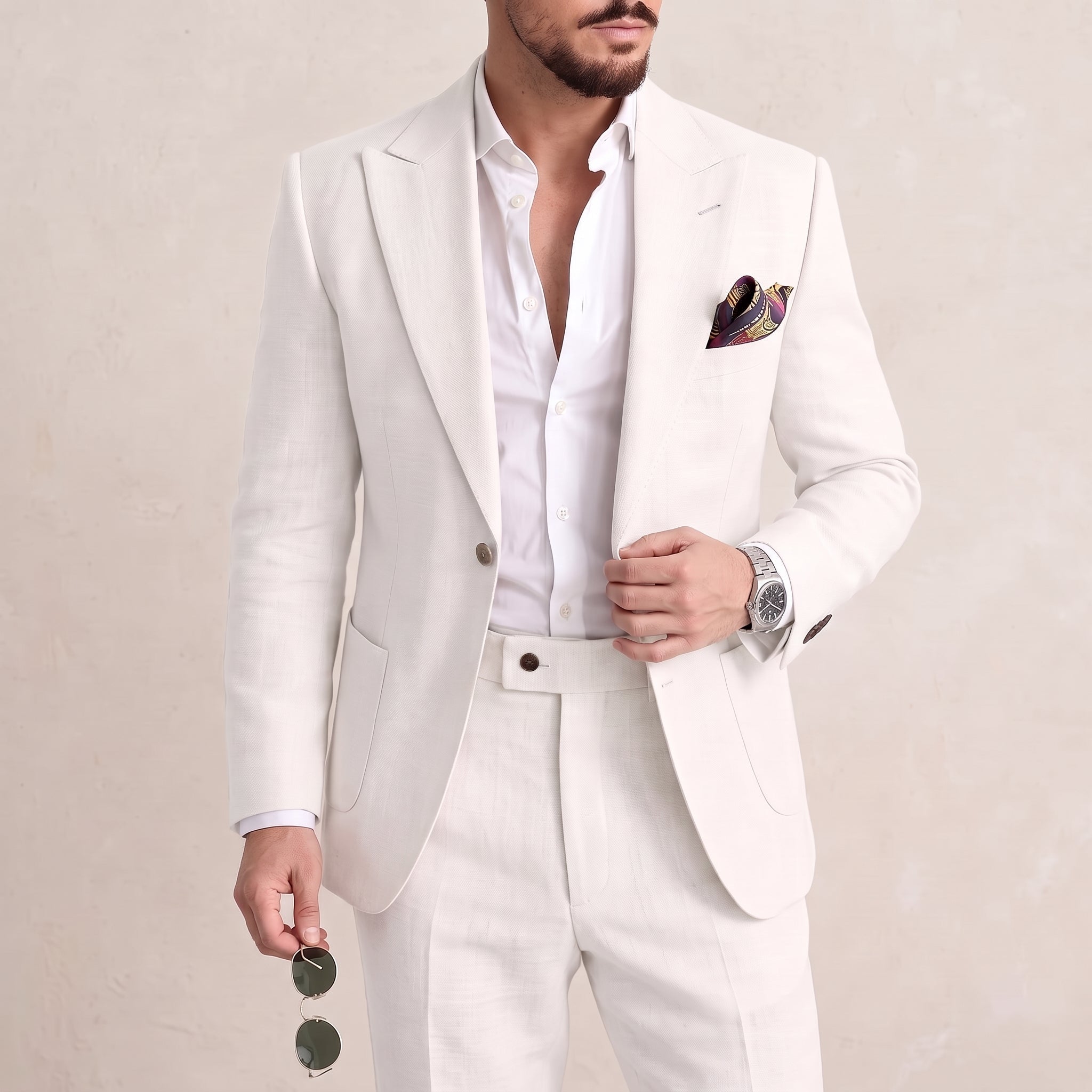 James - Men's Slim Fit Peaked Lapel Two-Piece Wedding Guest Suit - Tuxedos - White - Parker&Brooks